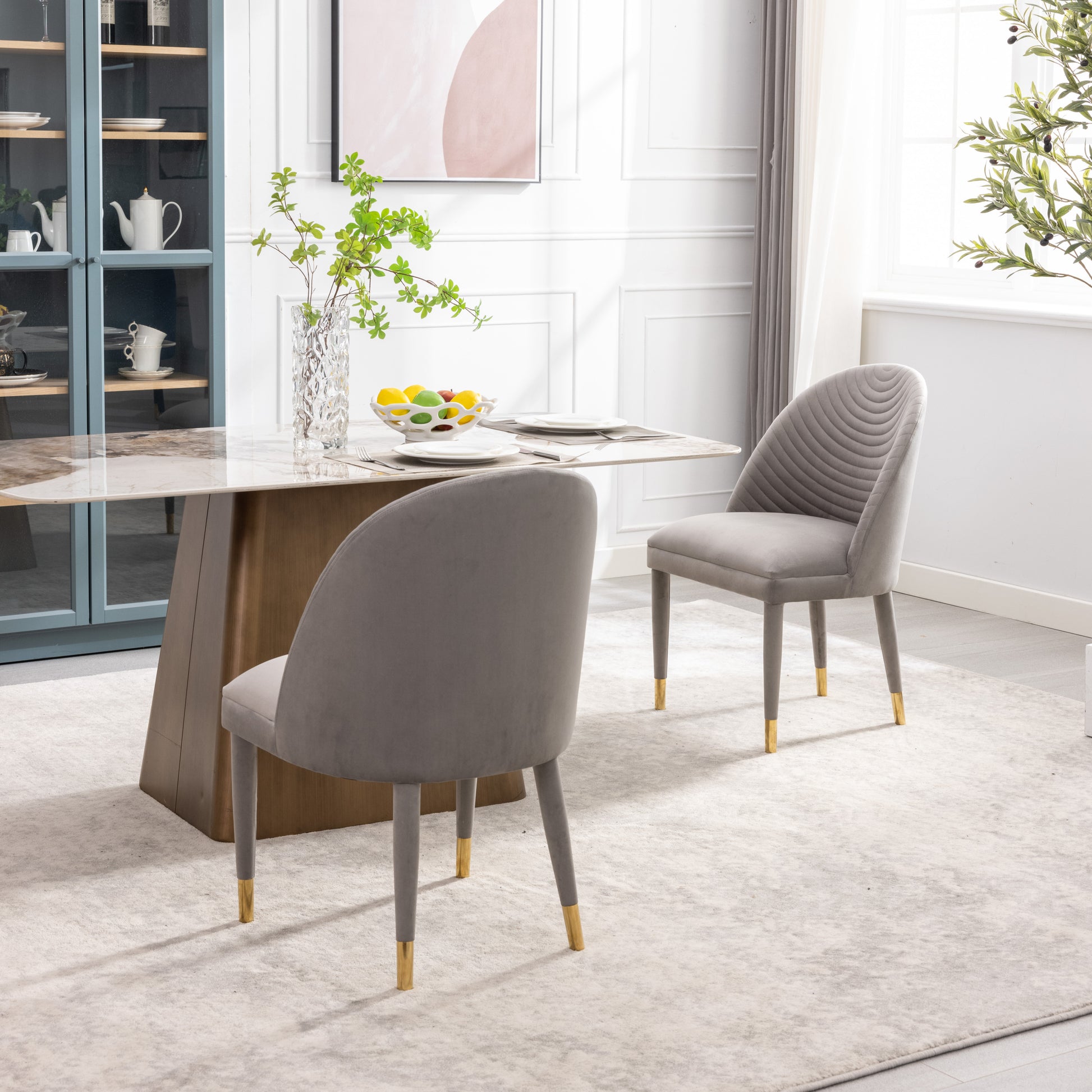 Coolmore Accent Chair ,Leisure Single Chair With Solid Wood Foot,2Pc Set Gray Velvet