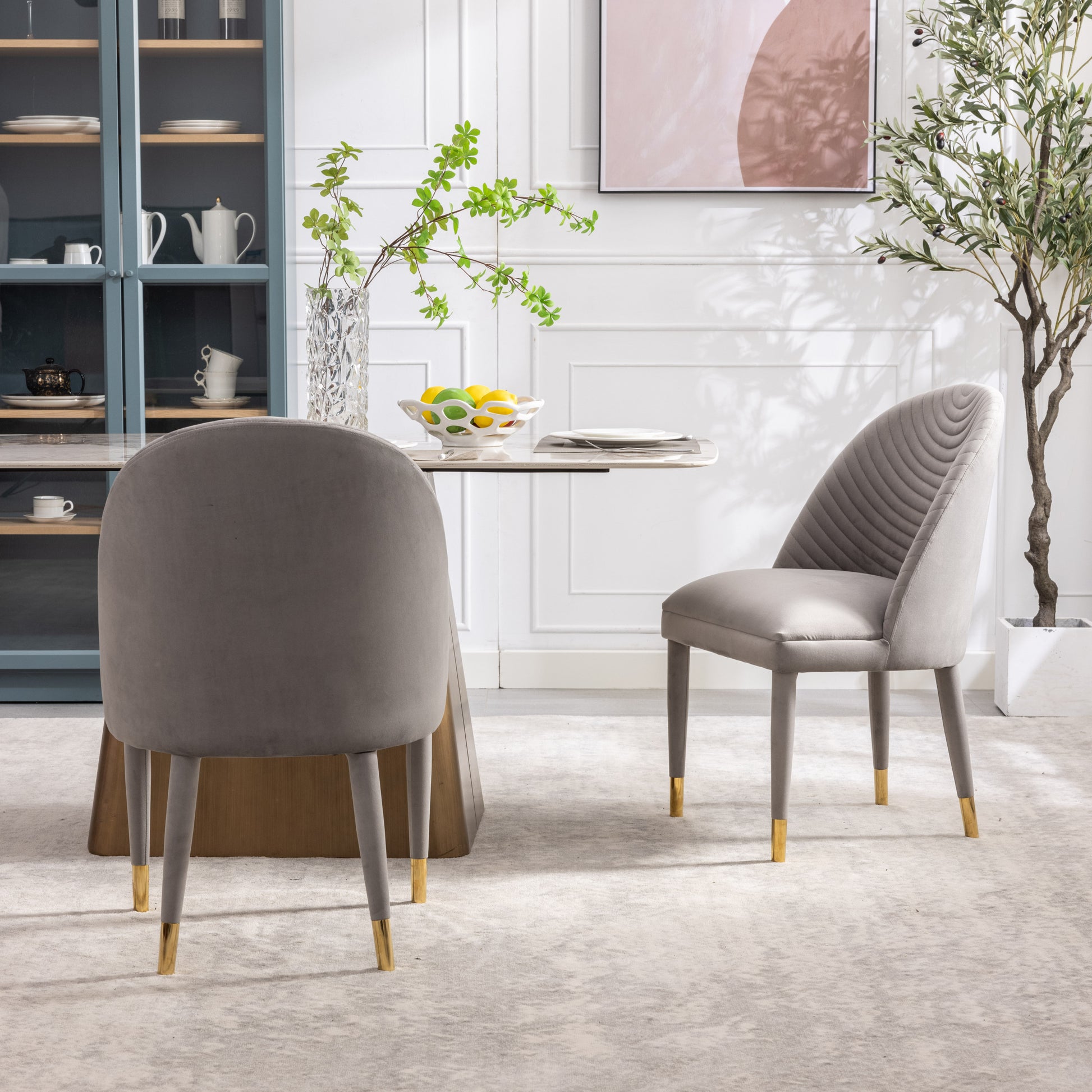 Coolmore Accent Chair ,Leisure Single Chair With Solid Wood Foot,2Pc Set Gray Velvet