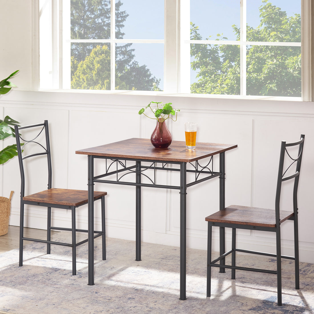 3 Piece Kitchen Dining Room Table Set Retro Brown Chair Antique Brown Brown Dining Room American Design,American Traditional,Antique Metal & Wood Metal & Wood