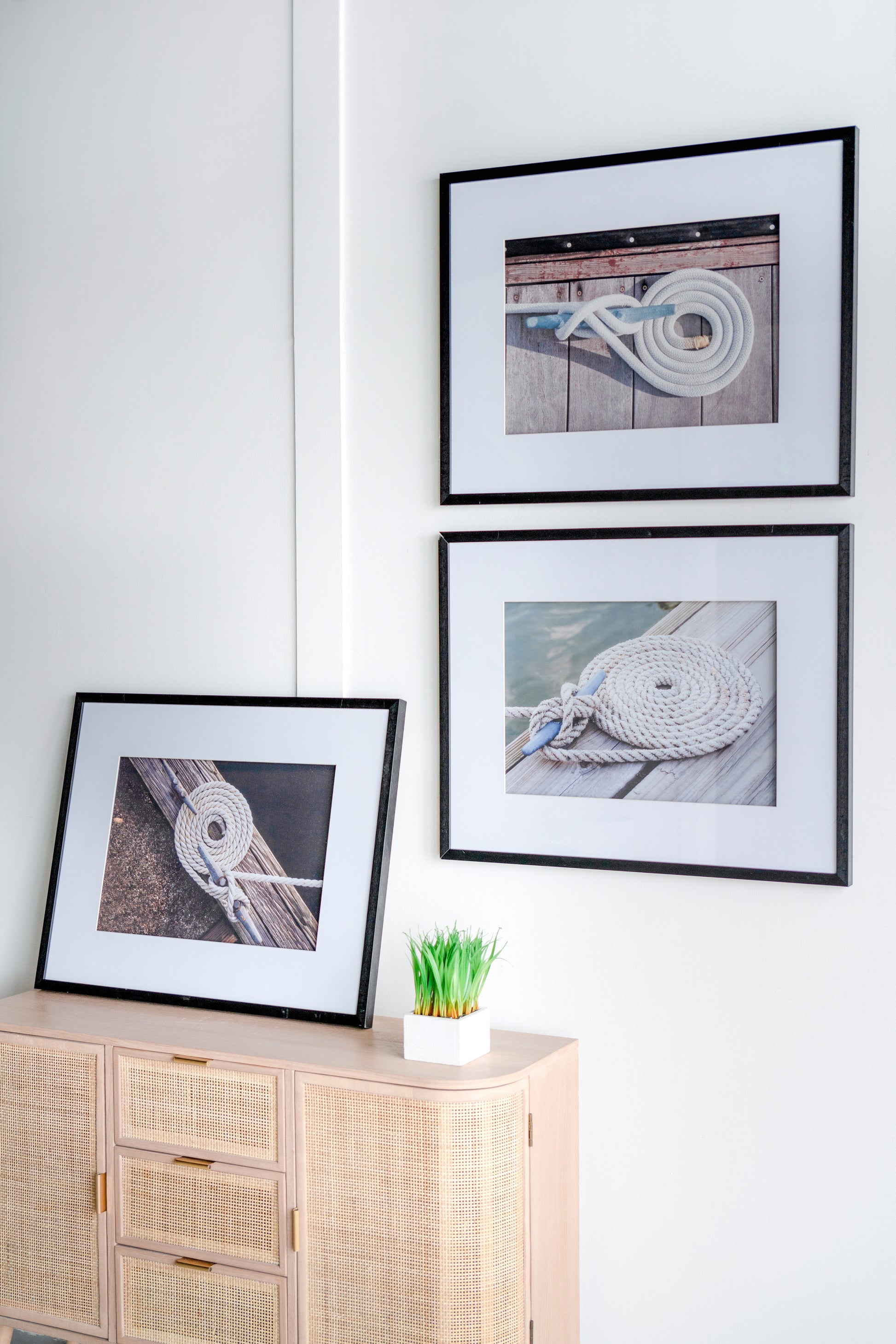 30" X 24" Rope Wall Art With Black Frame, Wall Decor For Living Room Bedrrom Entryway Office, Set Of 3 White Black Plastic