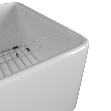 33 Inch Fireclay Farmhouse Kitchen Sink White Single Bowl Apron Front Kitchen Sink, Bottom Grid And Kitchen Sink Drain Included Natural Kitchen Modern Fireclay