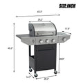 Propane Grill 3 Burner Barbecue Grill Stainless Steel Gas Grill With Side Burner, 37,000 Btu Outdoor Cooking, Patio, Garden Barbecue Grill, Black And Silver Silver Stainless Steel