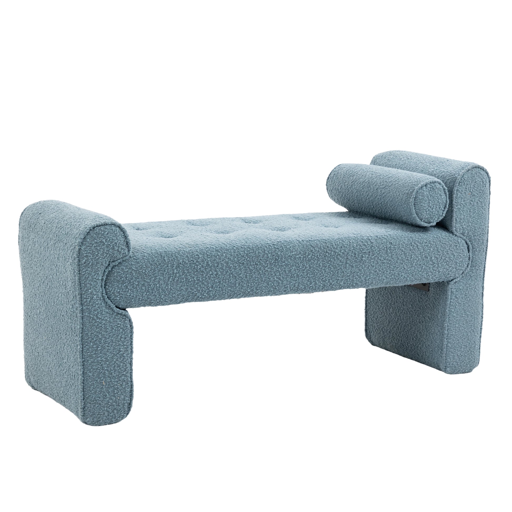 Coolmore Modern Ottoman Bench, Bed Stool Made Of Loop Gauze, End Bed Bench, Footrest For Bedroom, Living Room, End Of Bed, Hallway Light Blue Boucle