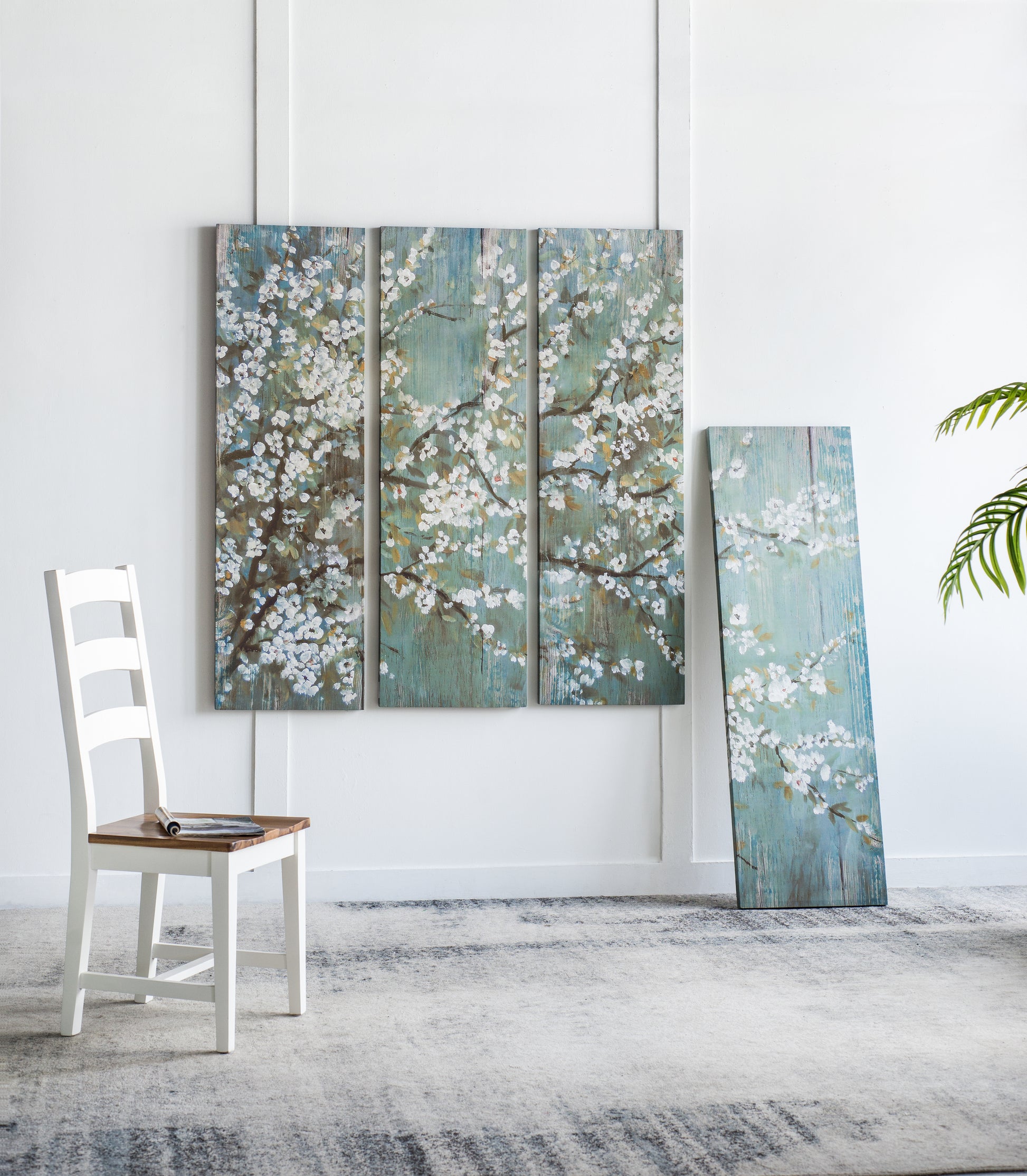 18.5" X 59" Saison White Cherry Blossom Canvas Print, Wall Decor For Living Room Bedrrom Entryway Office, Set Of 4 Multicolor Mdf