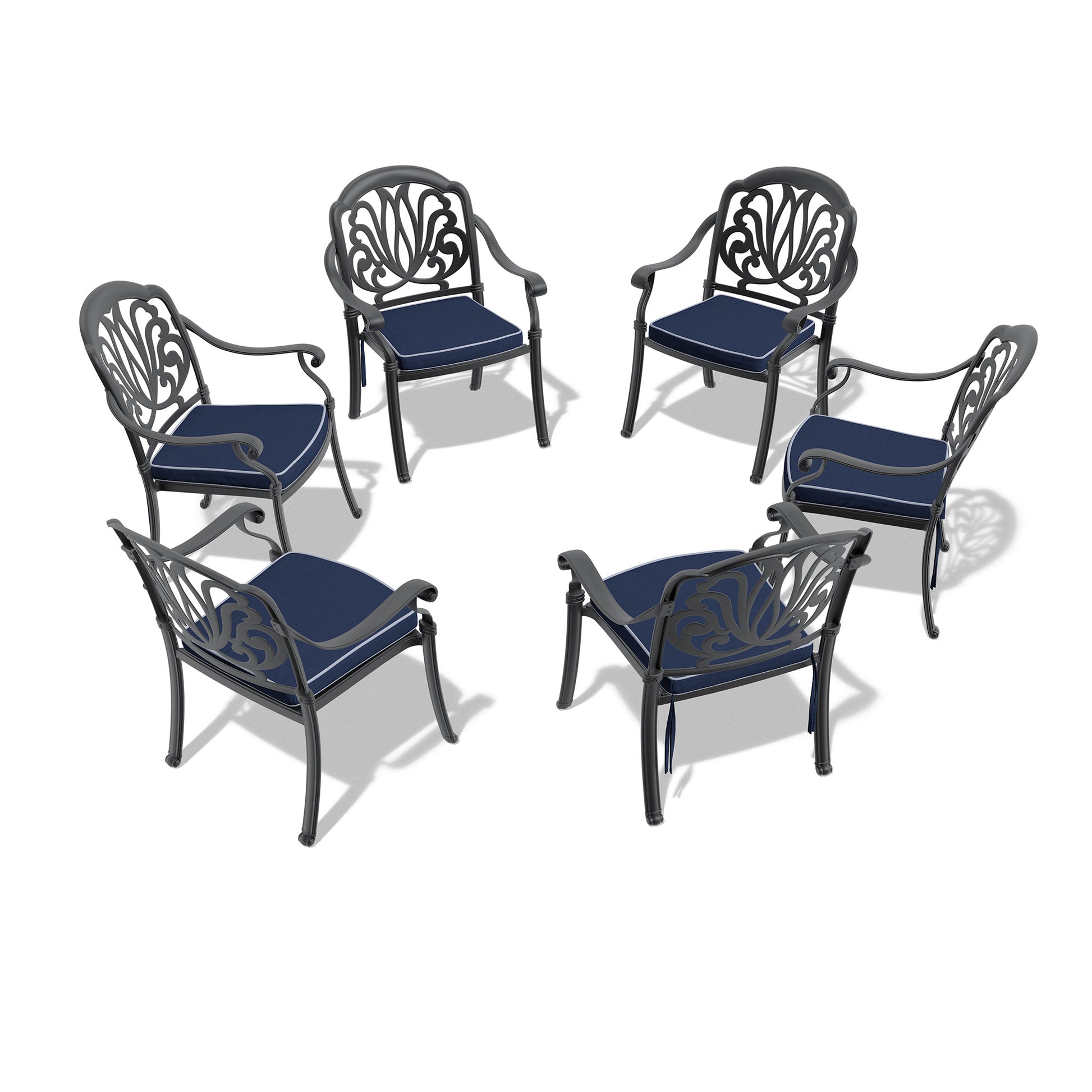 Cast Aluminum Patio Dining Chair 6Pcs With Black Frame And Cushions In Random Colors Yes Dining Set Black Rust Resistant Frame Water Resistant Cushion Garden & Outdoor Complete Patio Sets Aluminium