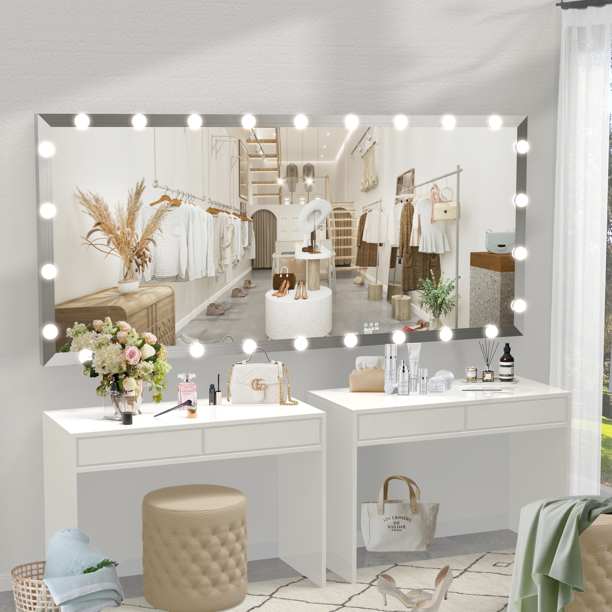 Hollywood Full Length Mirror With Lights Oversized Full Body Vanity Mirror With 3 Color Modes Lighted Large Standing Floor Mirror For Dressing Room Bedroom Hotel Touch Control,Silver,72X32 Inch Silver Aluminium