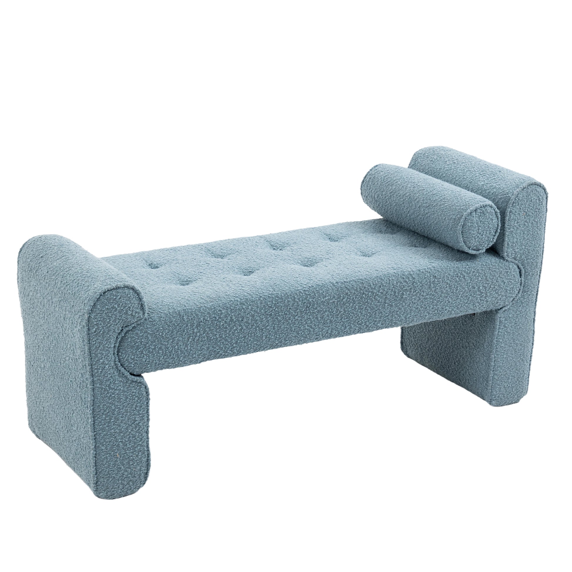 Coolmore Modern Ottoman Bench, Bed Stool Made Of Loop Gauze, End Bed Bench, Footrest For Bedroom, Living Room, End Of Bed, Hallway Light Blue Boucle