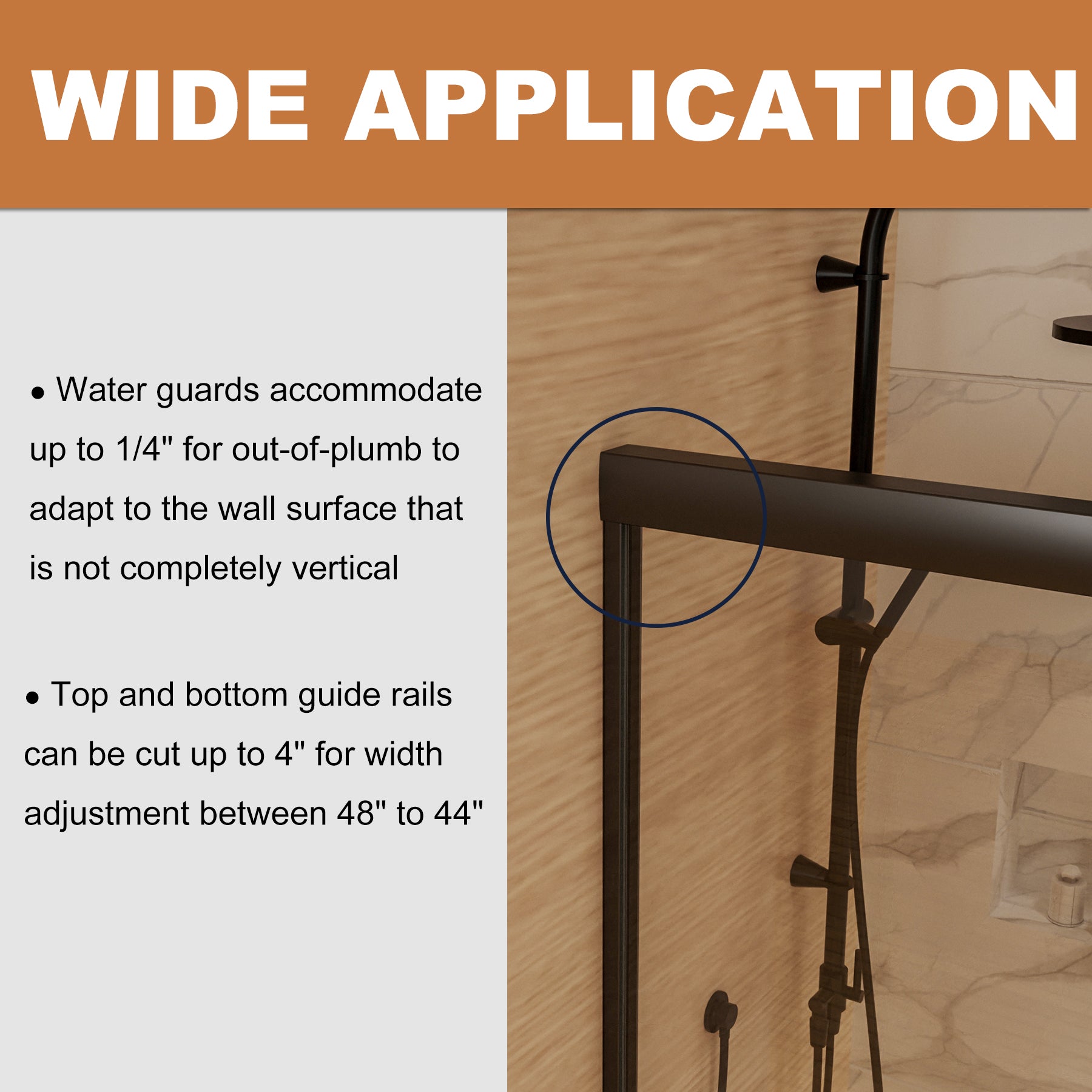 44In. 48 In. X 72 In. Traditional Sliding Shower Door In Matte Black With Clear Glass Matte Black Aluminum