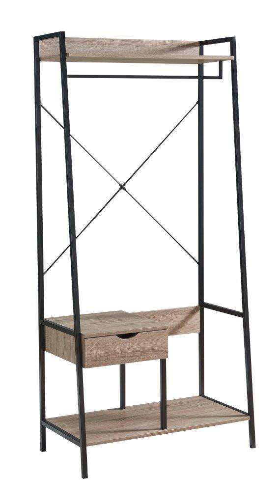 Metal Clothes Rack Open Wardrobe Free Standing With One Drawer Hanging Clothes Rod Brown & Black Metal Black Taupe Particle Board