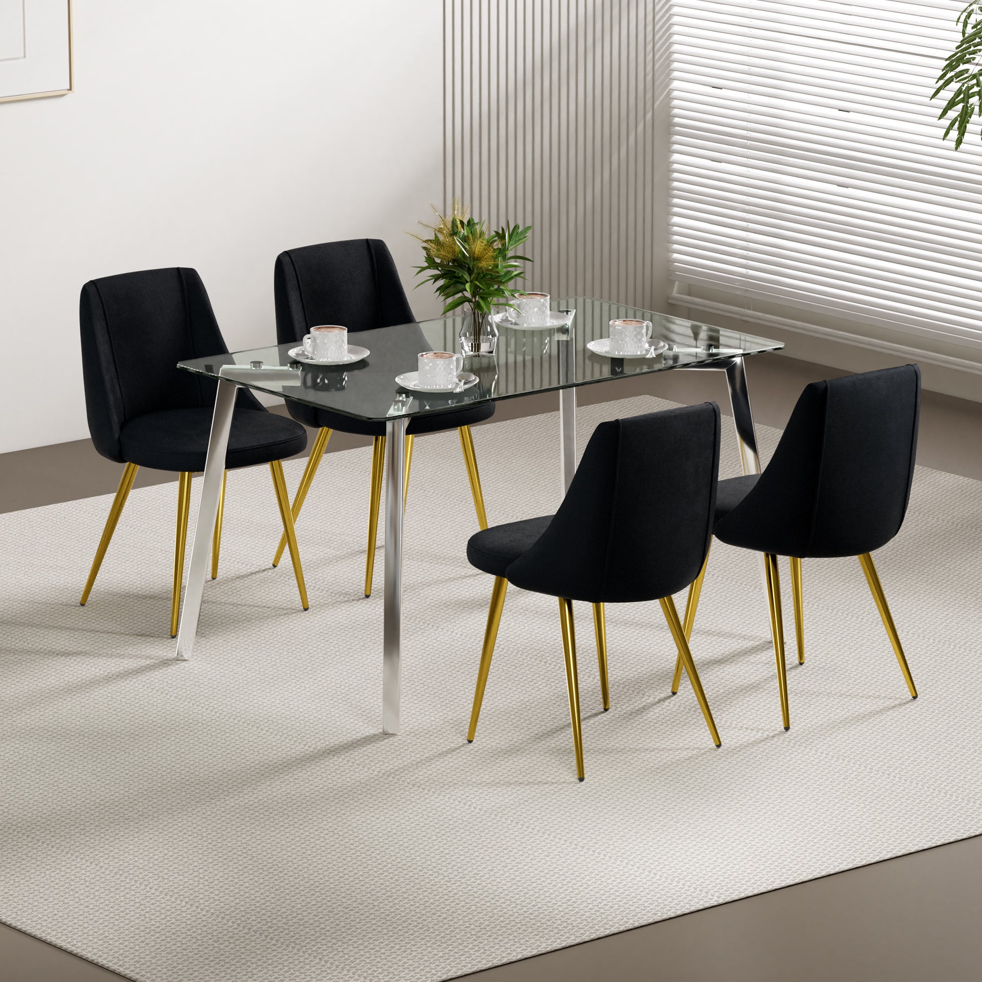 Modern Simple Velvet Dining Black Chair Home Bedroom Stool Back Dressing Chair Student Desk Chair Gold Metal Legs Set Of 4 Metal Black Velvet