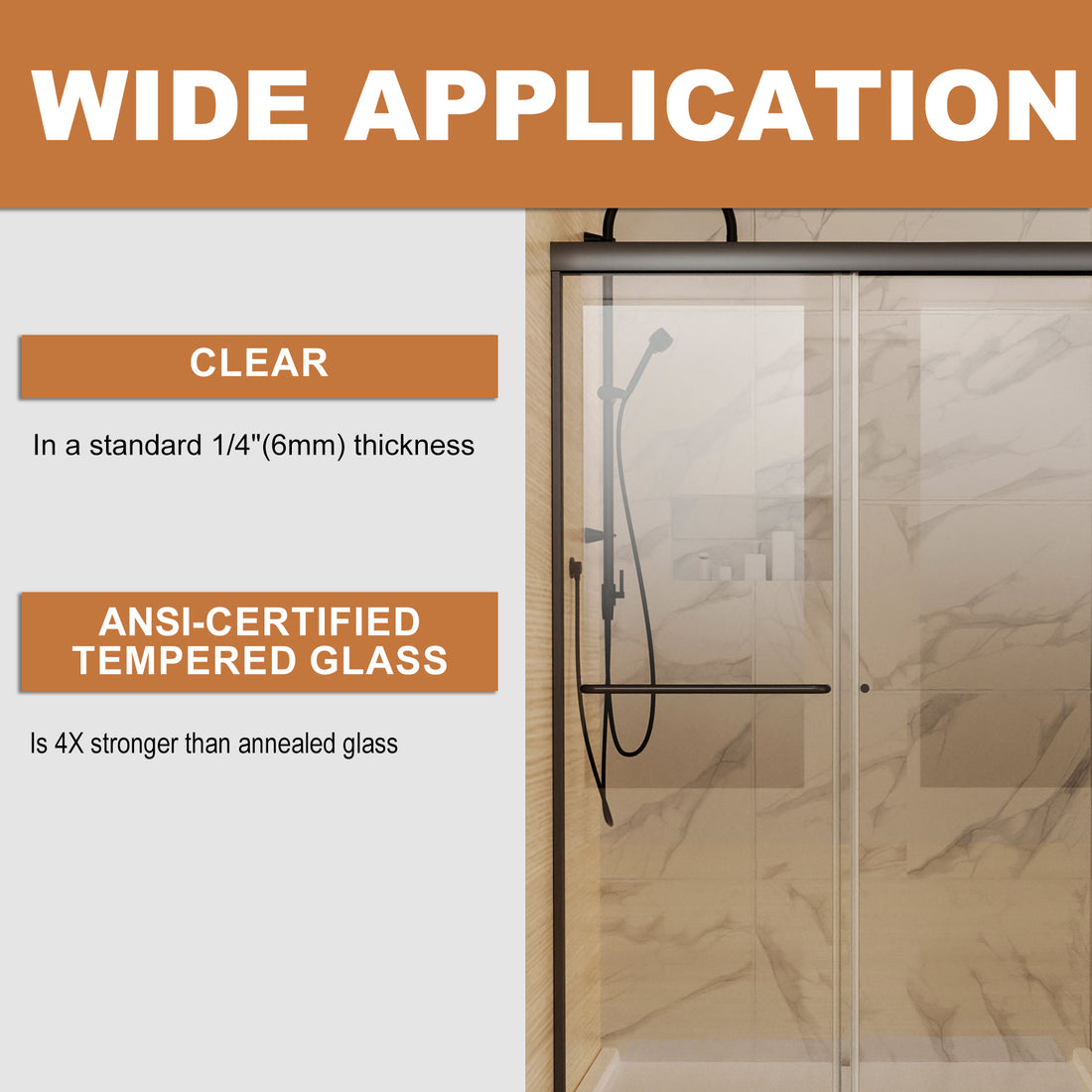44In. 48 In. X 72 In. Traditional Sliding Shower Door In Matte Black With Clear Glass Matte Black Aluminum