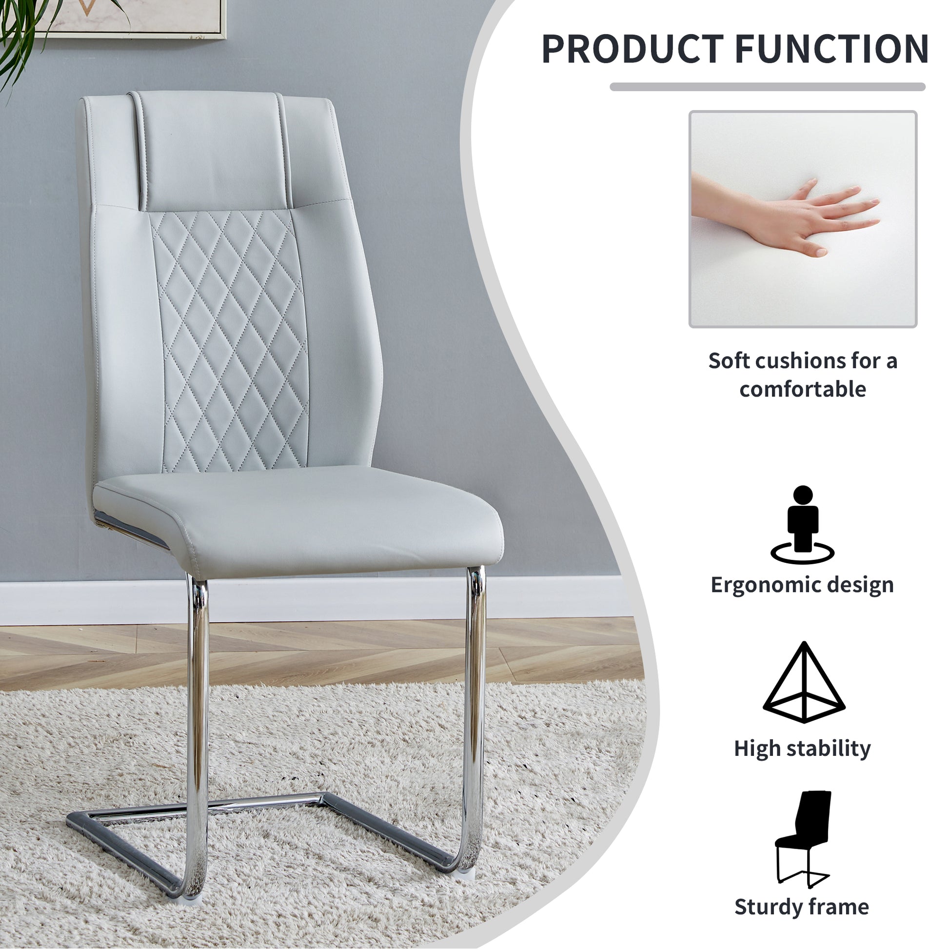 Modern Dining Chairs With Faux Leather Padded Seat Dining Living Room Chairs Upholstered Chair With Metal Legs Design For Living, Bedroom, Dining Room Side Chairs Set Of 8 Light Gray Pu C 001 Light