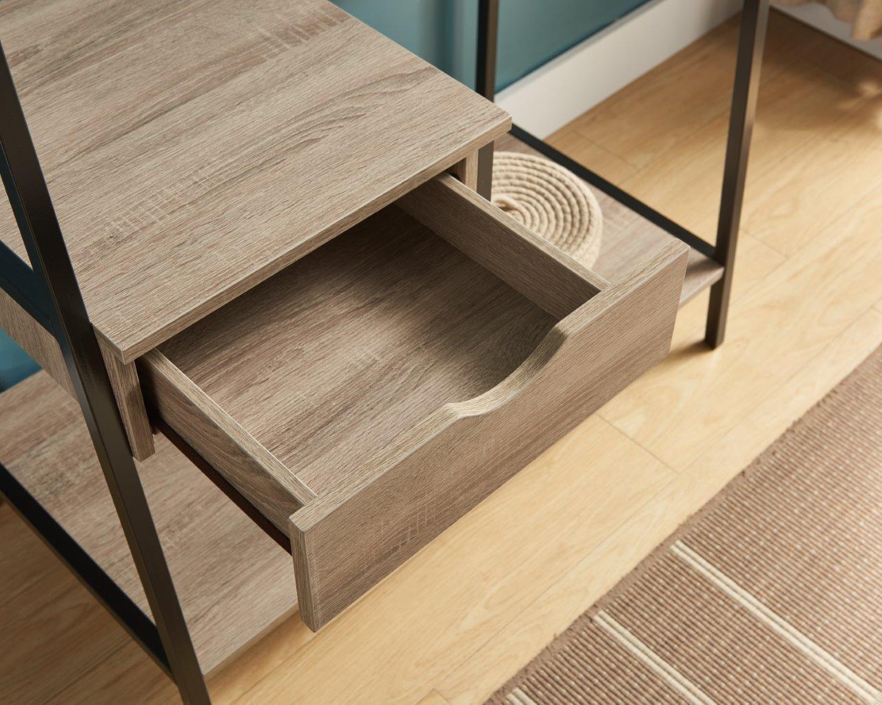 Metal Clothes Rack Open Wardrobe Free Standing With One Drawer Hanging Clothes Rod Brown & Black Metal Black Taupe Particle Board