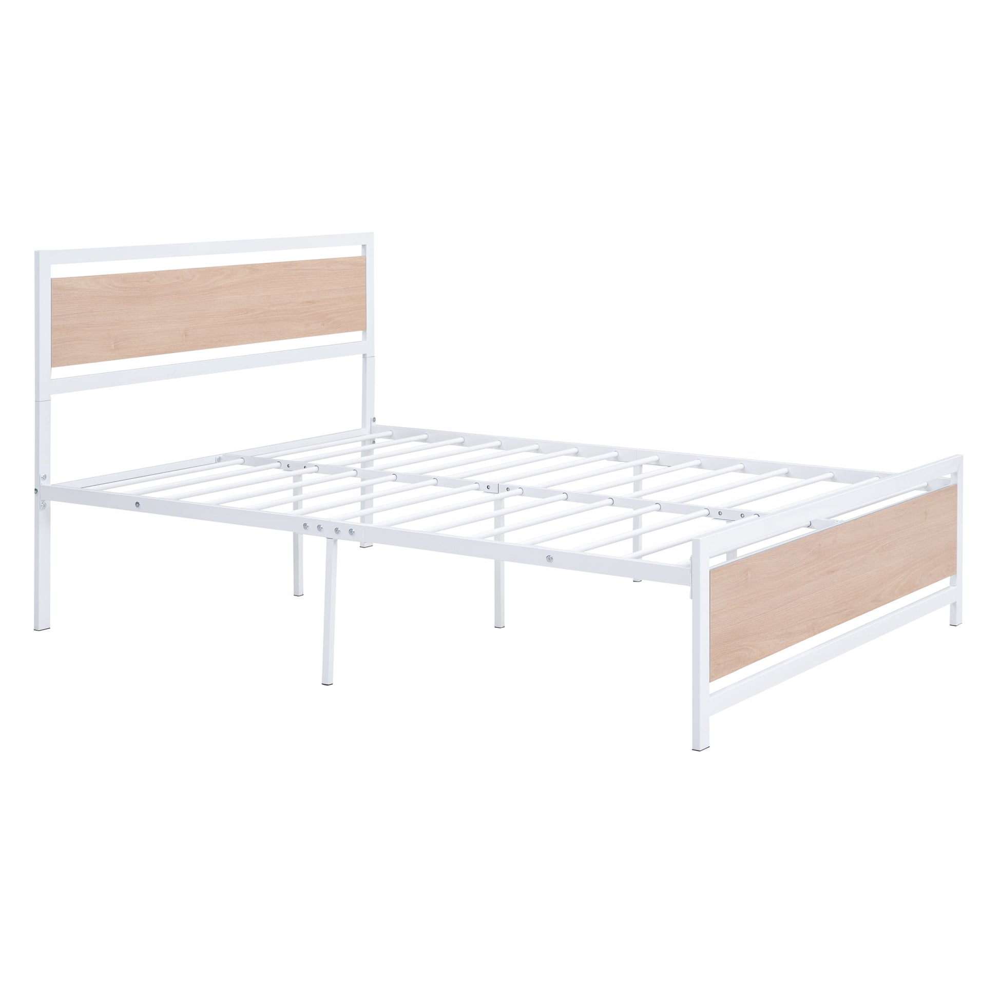 Full Size Platform Bed, Metal And Wood Bed Frame With Headboard And Footboardwhite White Metal & Wood