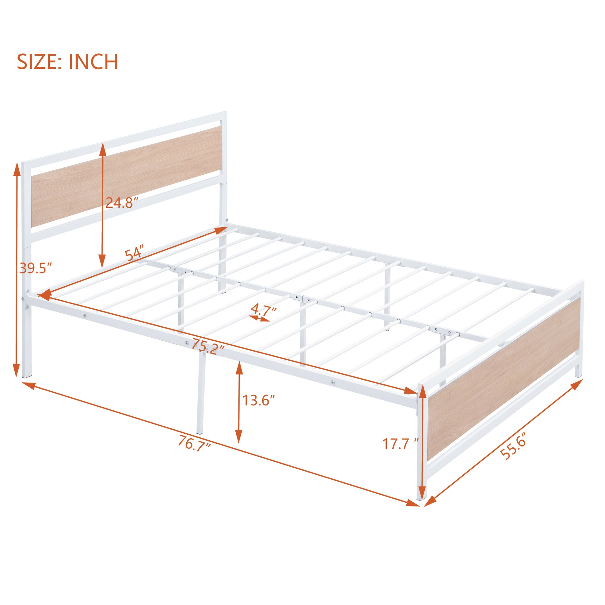 Full Size Platform Bed, Metal And Wood Bed Frame With Headboard And Footboardwhite White Metal & Wood