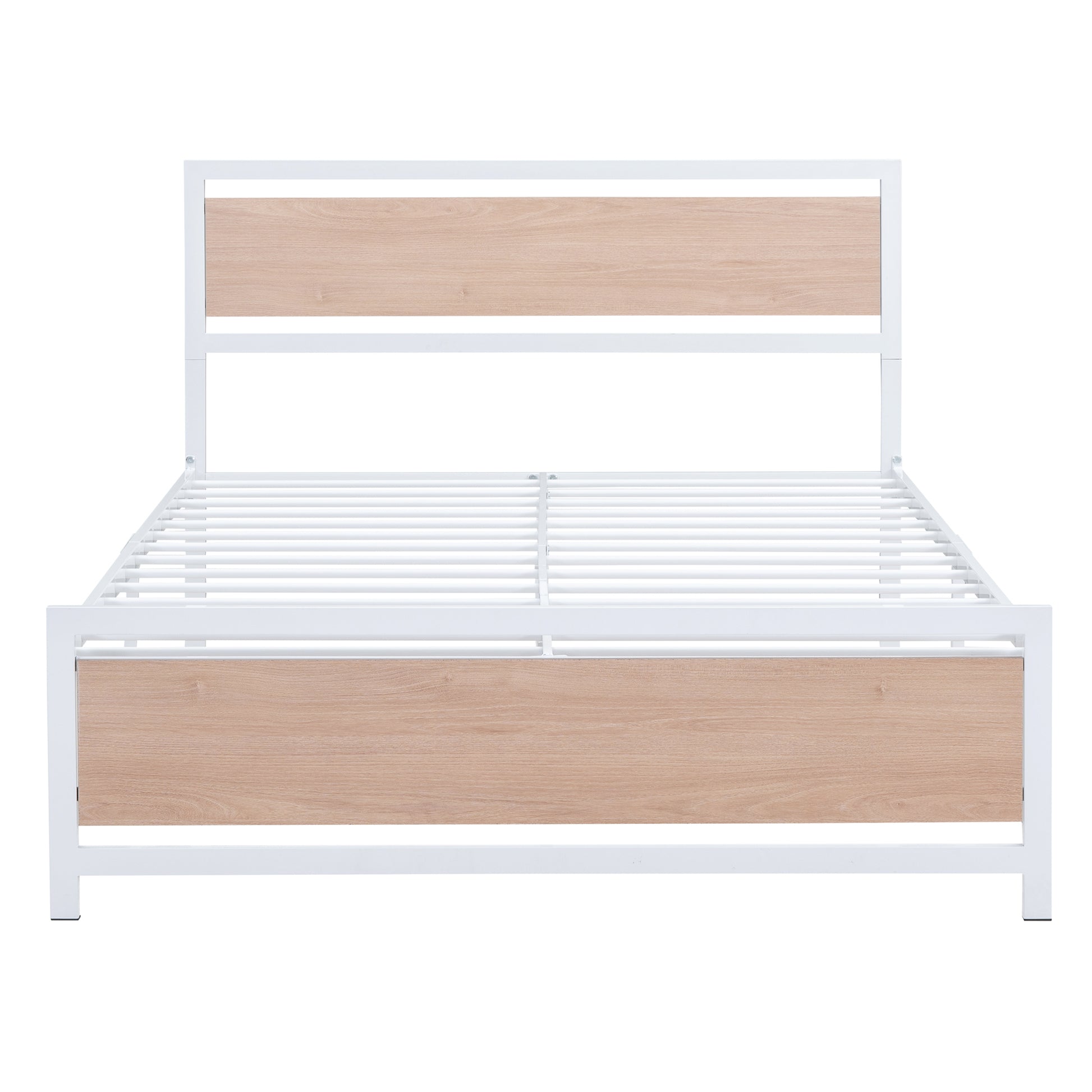 Full Size Platform Bed, Metal And Wood Bed Frame With Headboard And Footboardwhite White Metal & Wood