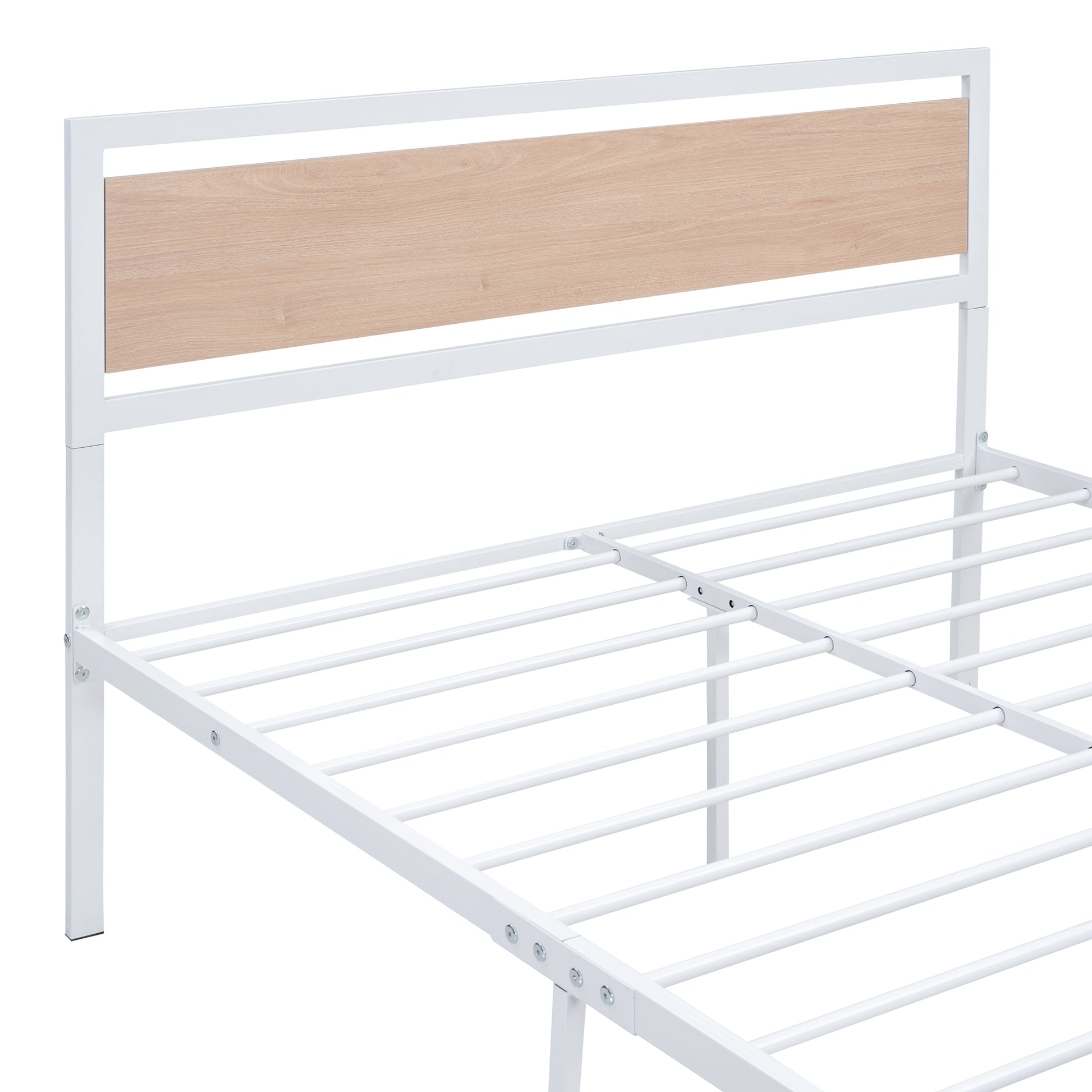 Full Size Platform Bed, Metal And Wood Bed Frame With Headboard And Footboardwhite White Metal & Wood