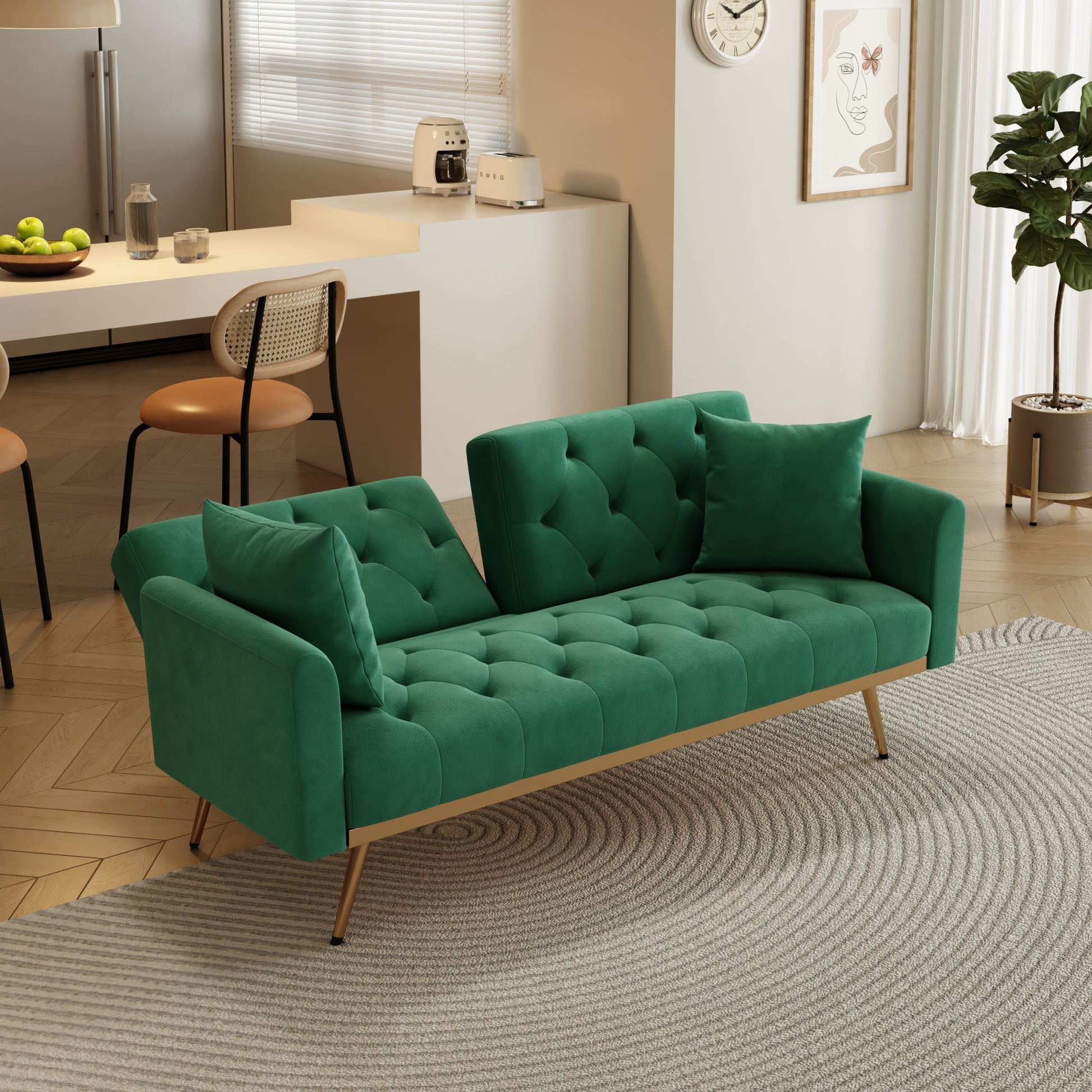 The 68.3 "Green Velvet Sofa Bed Is Beautiful And Easy To Assemble Green Velvet 2 Seat