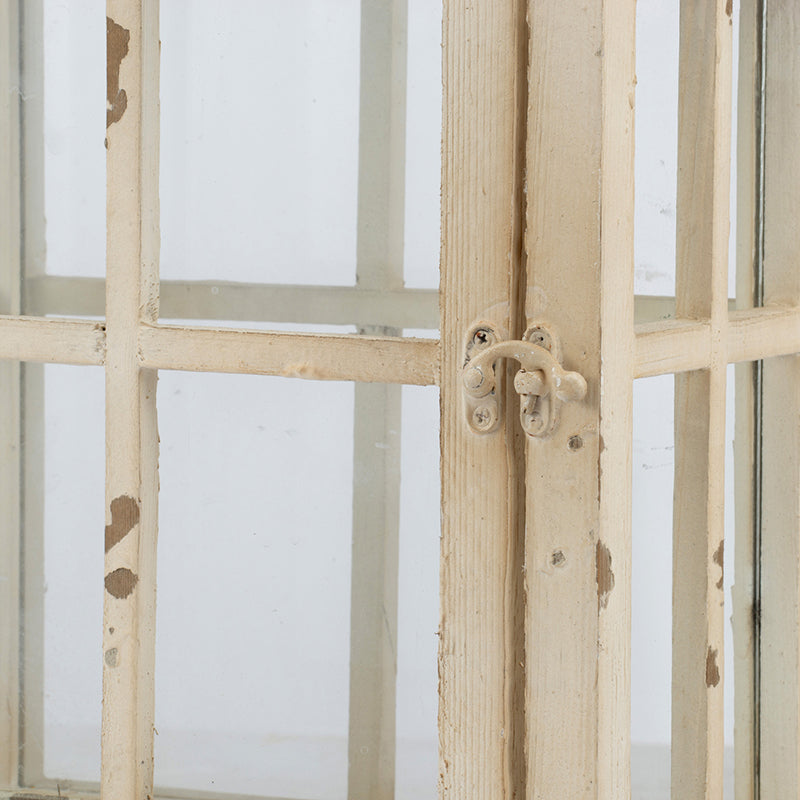 Wooden Candle Lantern Decorative, Hurricane Lantern Holder Decor For Indoor Outdoor, Home Garden Wedding Ivory Wood Glass