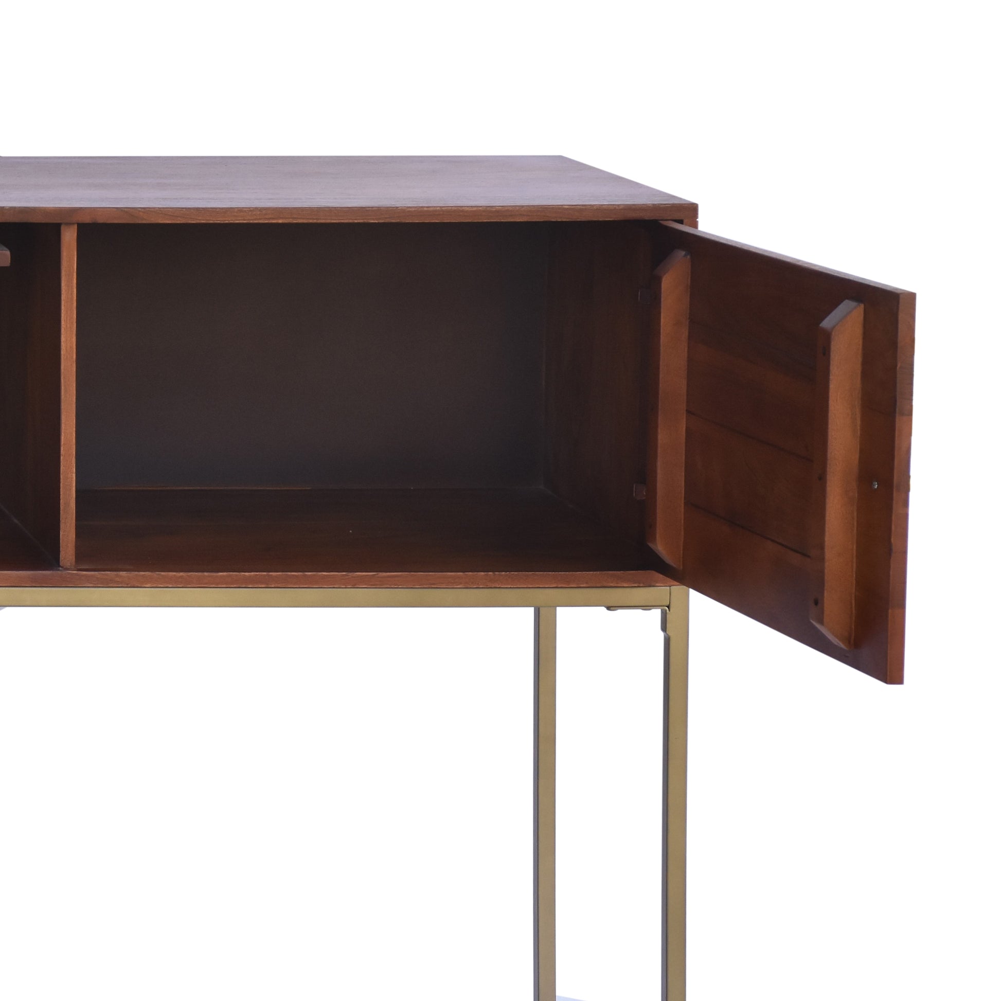 Kalyn 48 Inch Acacia Wood Bar Cabinet, 1 Door, Metal Frame, Geometric Screen Printed Design, Brown, Brass Brown Metal & Wood