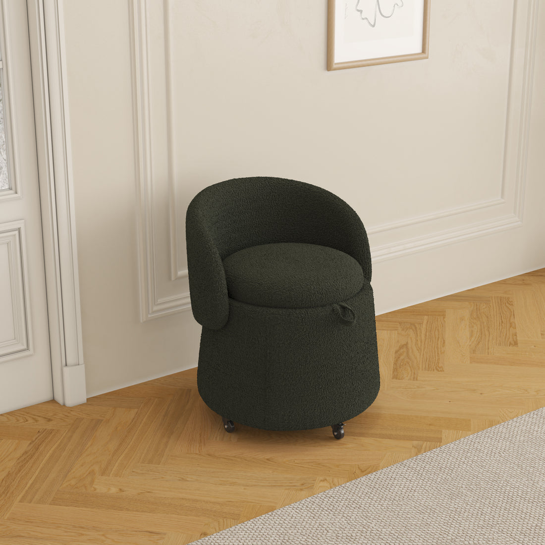 Multi Functional Stool Can Be Moved For Storage,Teddy Fleece Bedroom And Living Room Green Polyester Blend