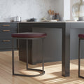 26 Inch Counter Height Stool With Vegan Faux Leather Upholstery, Black Iron Frame, Dark Brown Black Brown Iron