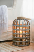 Decorative Lantern With Handle, Wooden Lantern For Indoor Outdoor, Home Garden Wedding Silver Iron