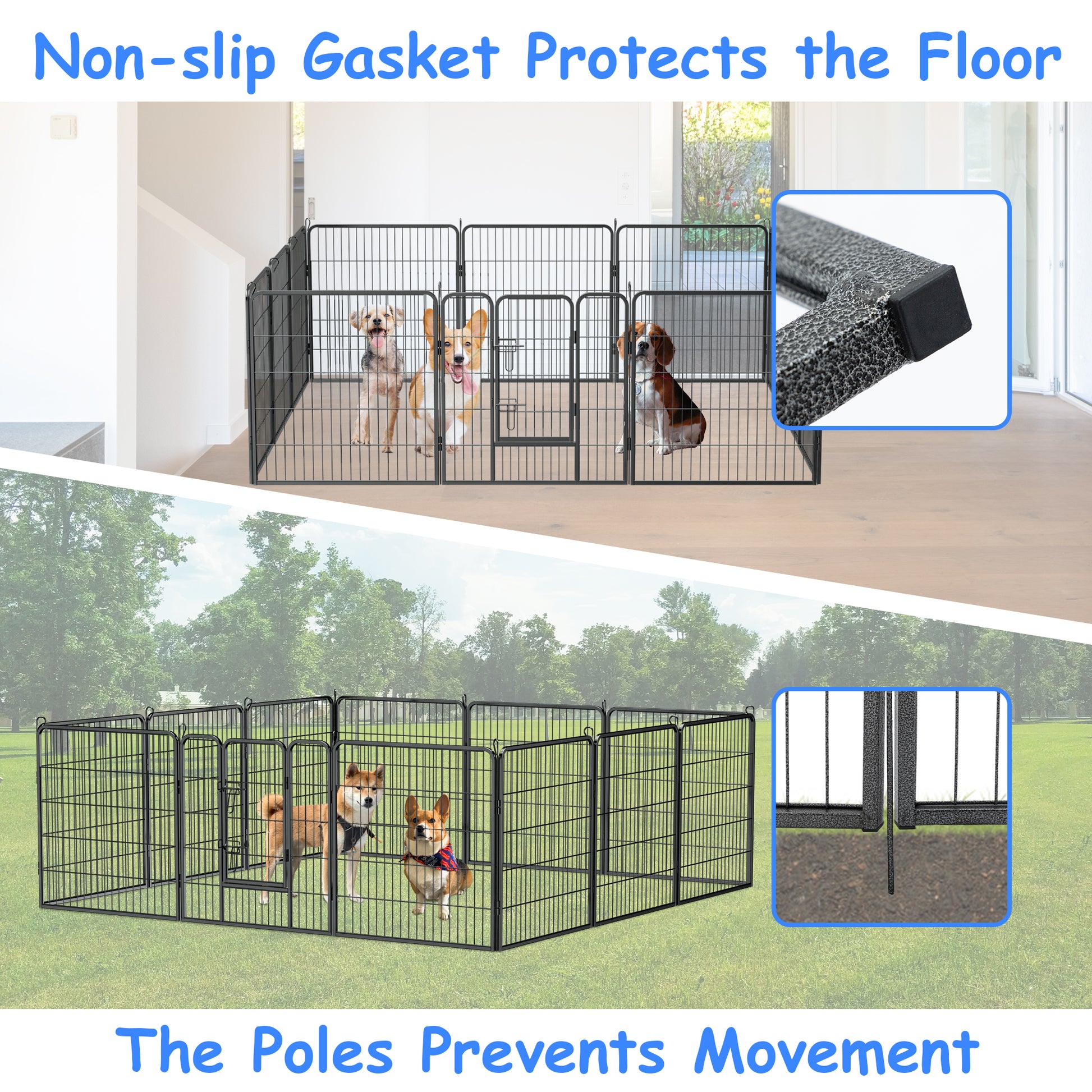 Dog Pens Outdoor 32" Height Foldable 12 Panels Heavy Duty Metal Portable Dog Playpen Indoor Anti Rust Exercise Dog Fence With Doors For Large Medium Small Pets Play Pen For Rv Camping Yard Black
