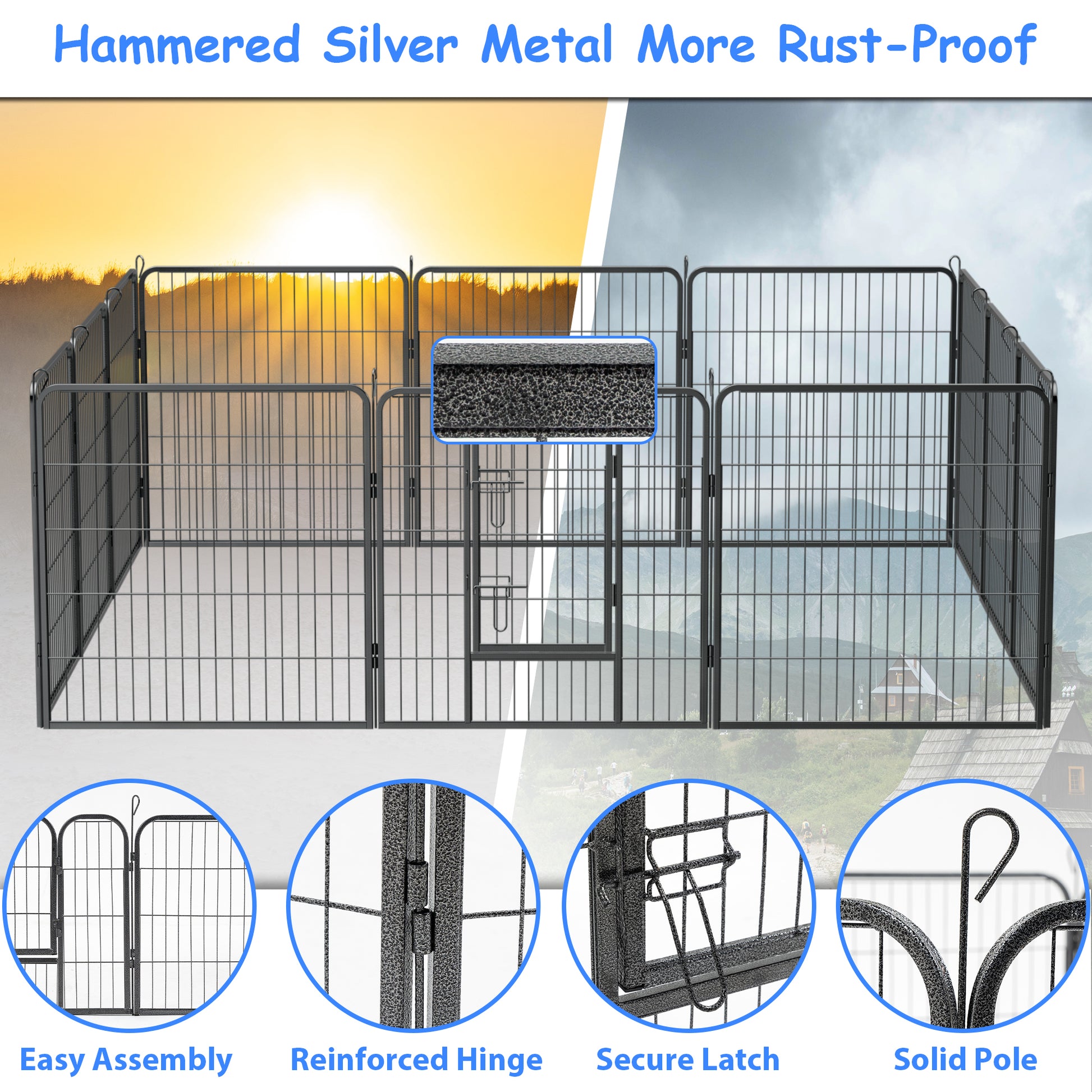 Dog Pens Outdoor 32" Height Foldable 12 Panels Heavy Duty Metal Portable Dog Playpen Indoor Anti Rust Exercise Dog Fence With Doors For Large Medium Small Pets Play Pen For Rv Camping Yard Black