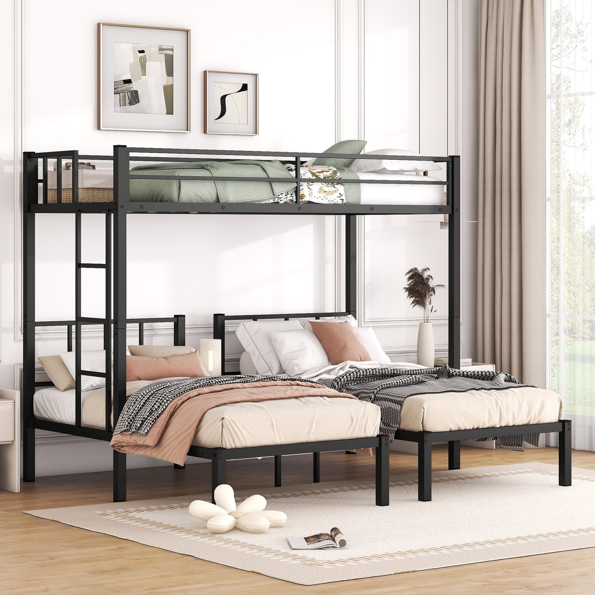 Twin Over Twin & Twin Bunk Beds For 3, Twin Xl Over Twin & Twin Bunk Bed Metal Triple Bunk Bed, Black Pre Sale Date: February 8Th. Black Metal