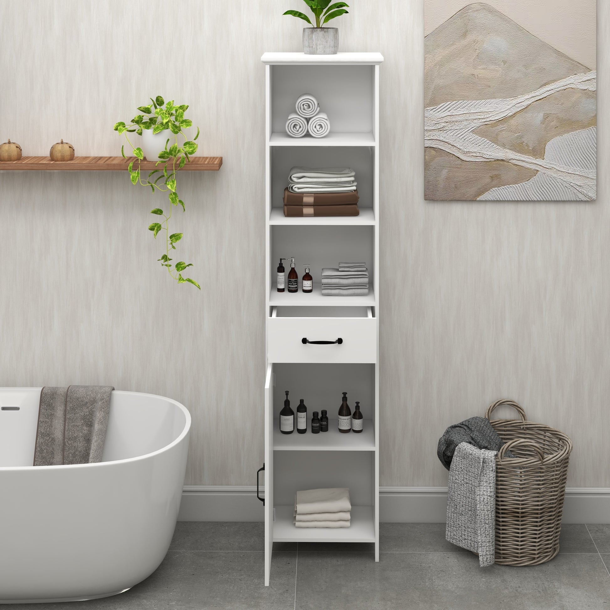 Floor Standing Cabinet With 1 Door And 1 Drawer White White Mdf