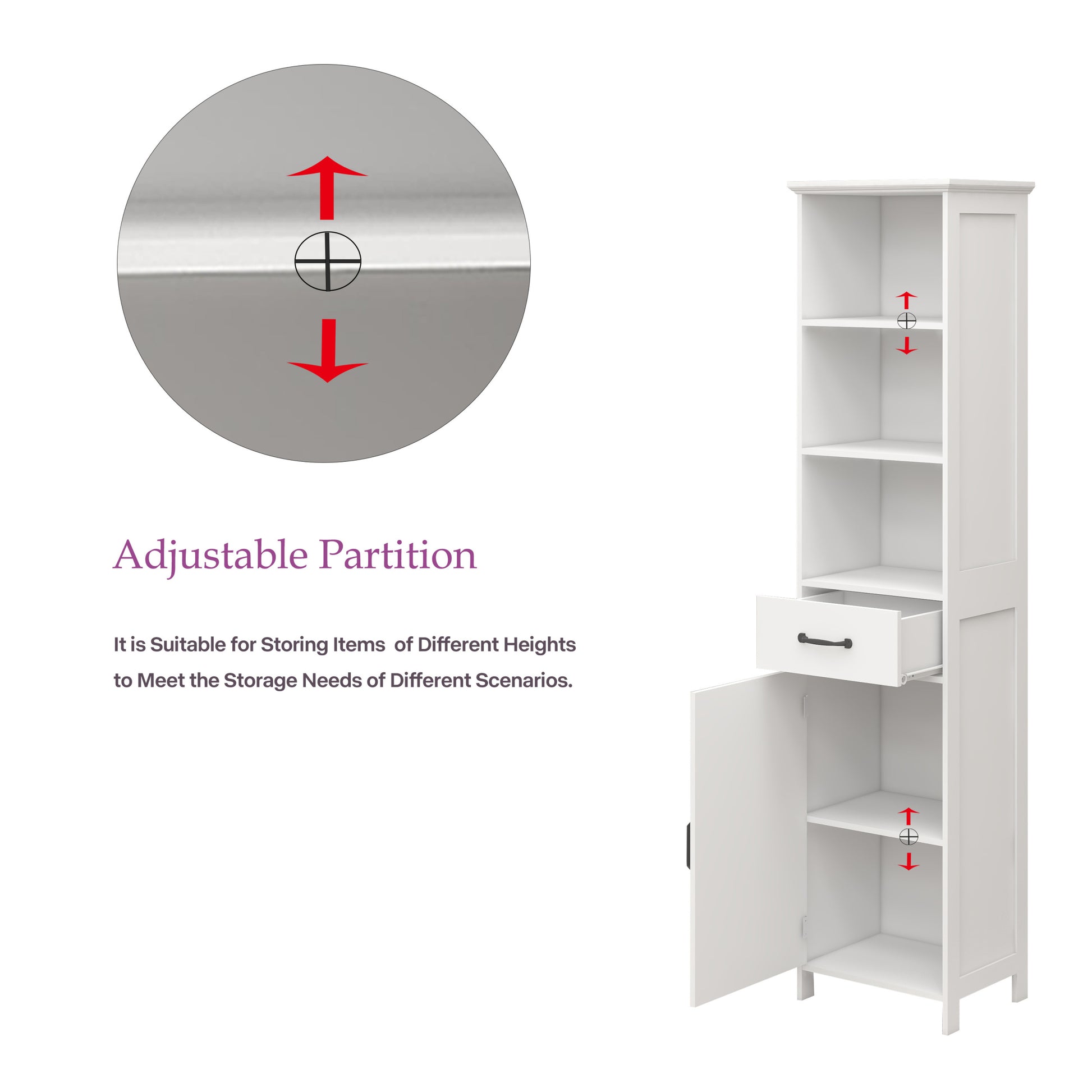 Floor Standing Cabinet With 1 Door And 1 Drawer White White Mdf
