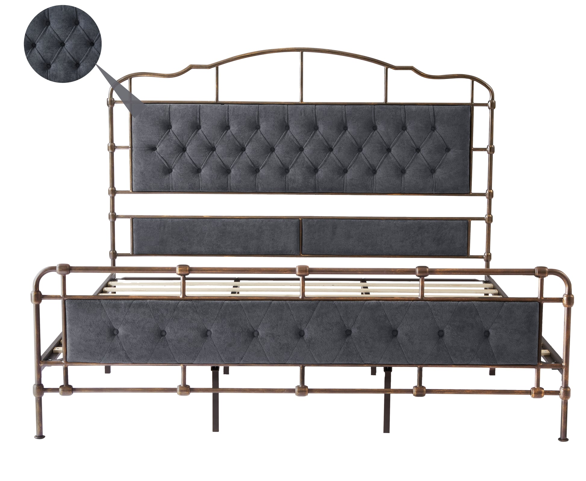 King Size High Boad Metal Bed With Soft Head And Tail, No Spring, Easy To Assemble, No Noise Box Spring Not Required King Dark Gray Metal Bedroom Bed Frame Foam Velvet Metal
