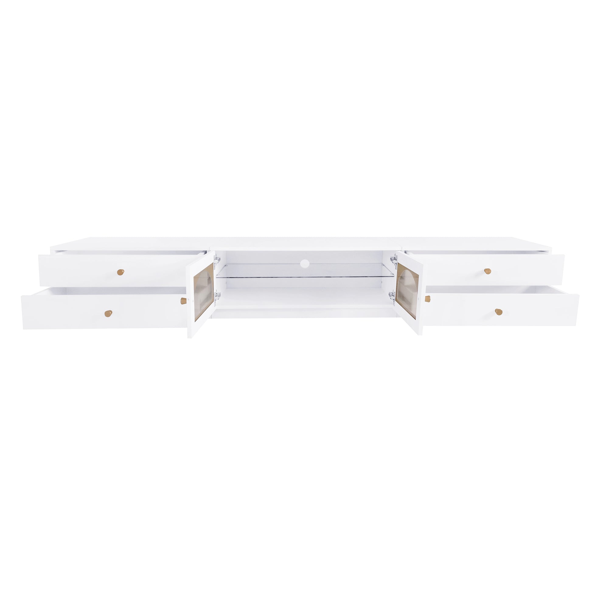 Luxurious Tv Stand With Fluted Glass Doors, Elegant And Functional Media Console For Tvs Up To 95'', Tempered Glass Shelf Tv Cabinet With Multiple Storage Options, White White Primary Living Space 90 Inches Or Larger Particle Board
