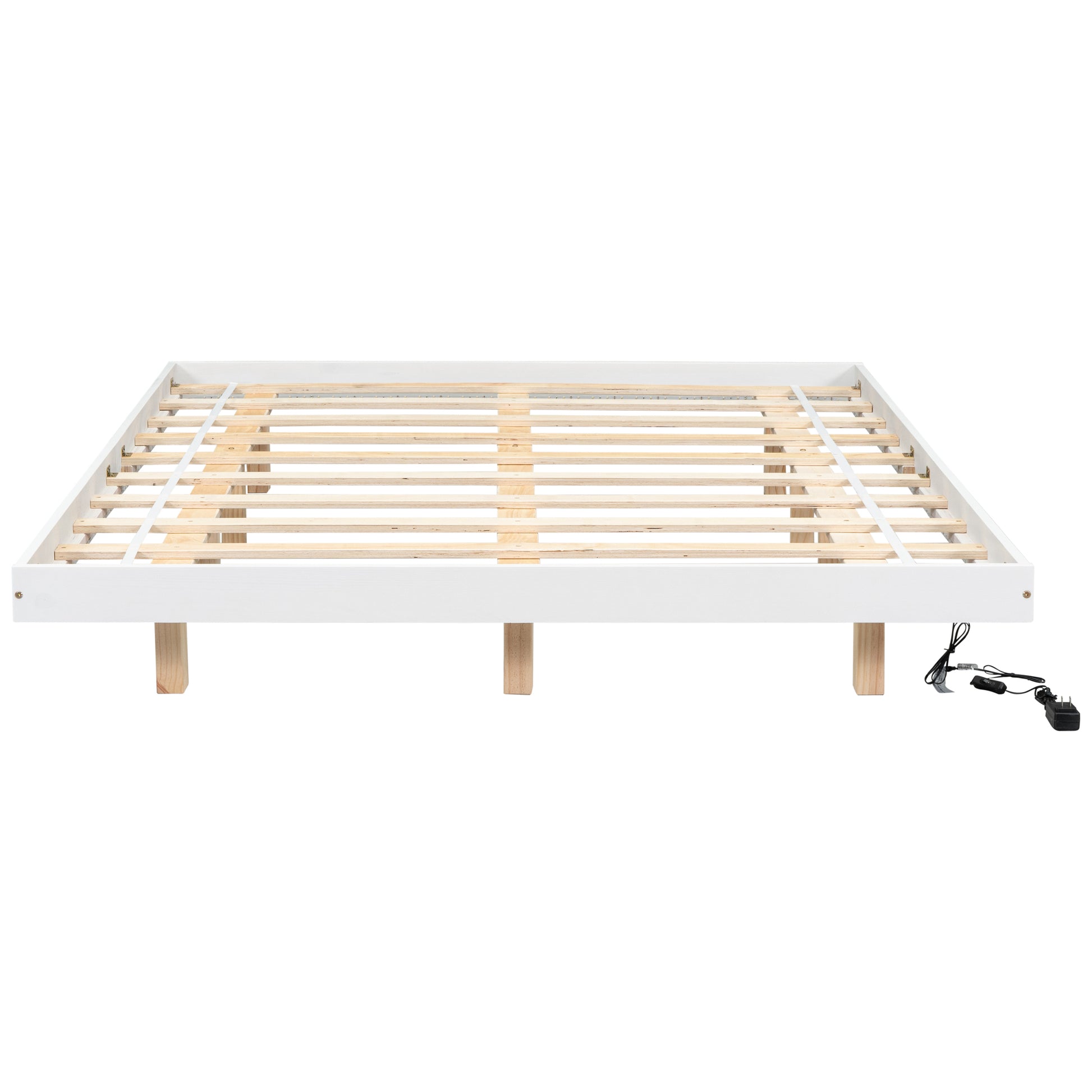 Queen Size Floating Bed With Led Lights Underneath,Modern Queen Size Low Profile Platform Bed With Led Lights,White Queen White Wood Bedroom American Design Pine Bed Frame Pine