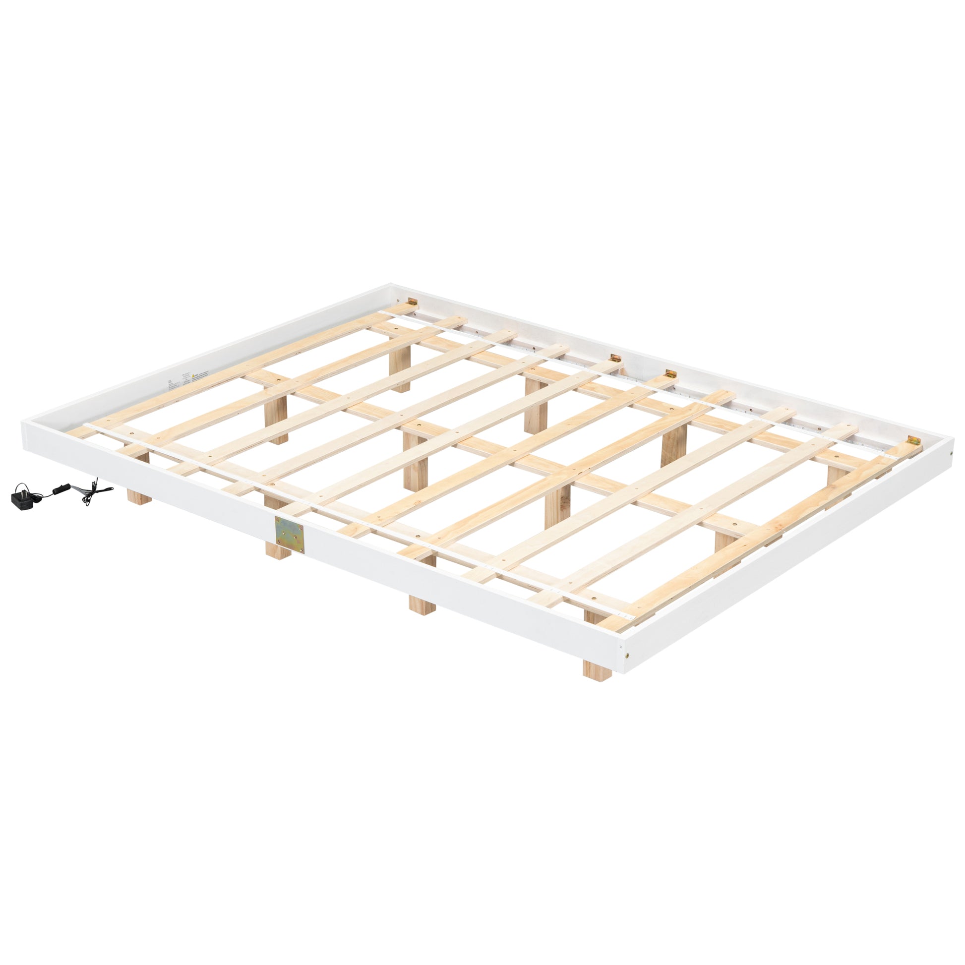 Queen Size Floating Bed With Led Lights Underneath,Modern Queen Size Low Profile Platform Bed With Led Lights,White Queen White Wood Bedroom American Design Pine Bed Frame Pine