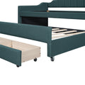 Twin Size Upholstered Daybed With Trundle And Three Drawers,Green Twin Green Linen