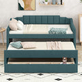 Twin Size Upholstered Daybed With Trundle And Three Drawers,Green Twin Green Linen
