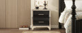 Elegant High Gloss Nightstand With Metal Handle,Mirrored Bedside Table With 2 Drawers For Bedroom,Living Room,Black Black Particle Board