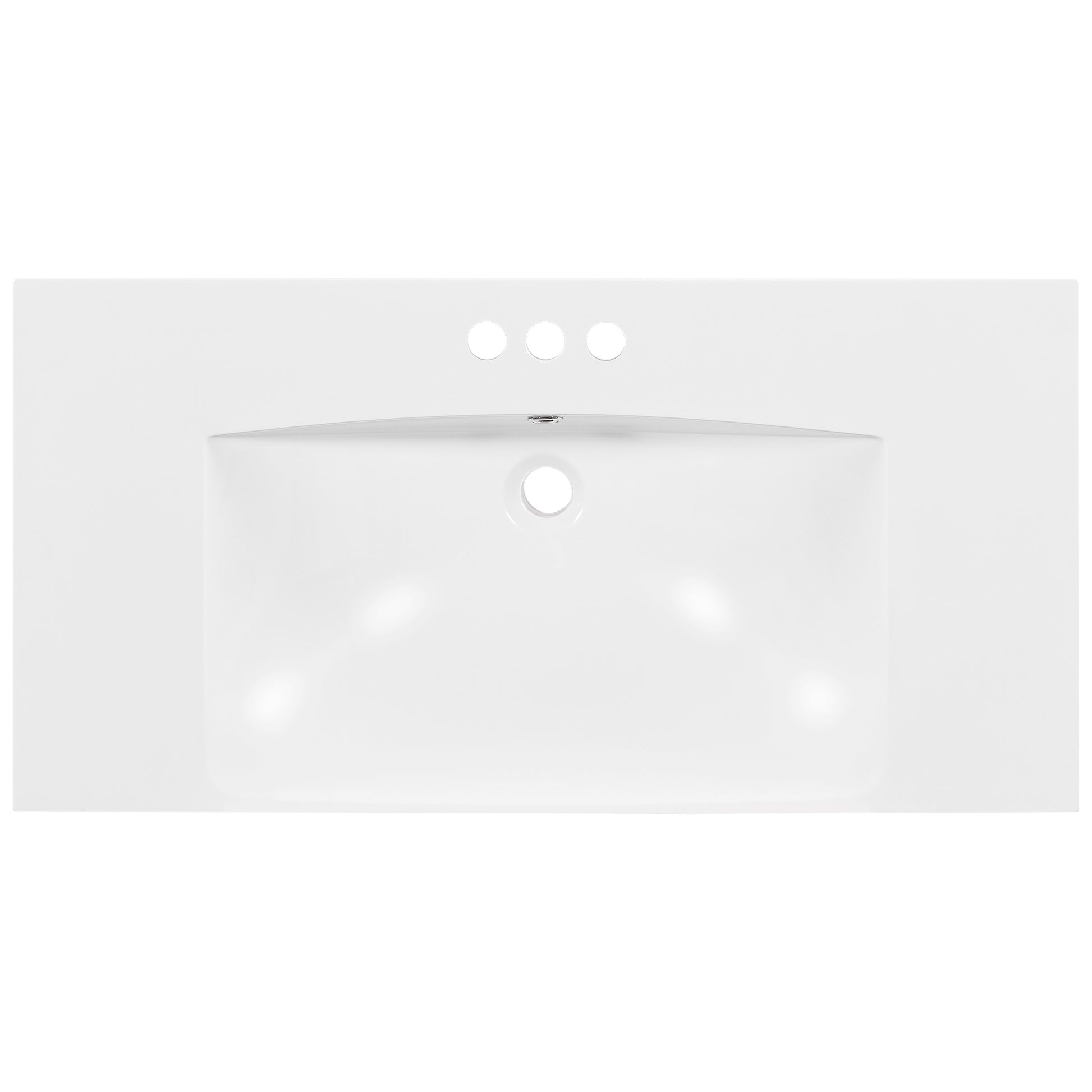 36" Single Bathroom Basin Sink, Vanity Top Only, 3 Faucet Holes, Resin White Resin