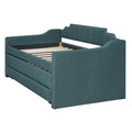 Twin Size Upholstered Daybed With Trundle And Three Drawers,Green Twin Green Linen