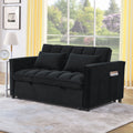 Sleeper Sofa, Convertible Sofa, Recliner, Bed, 3 In 1, 3 Position Adjustable Backrest, 2 Seater Sectional, Two Side Pockets, 2 Pillows For Living Room, Apartment, Etc., Velvet Black 54