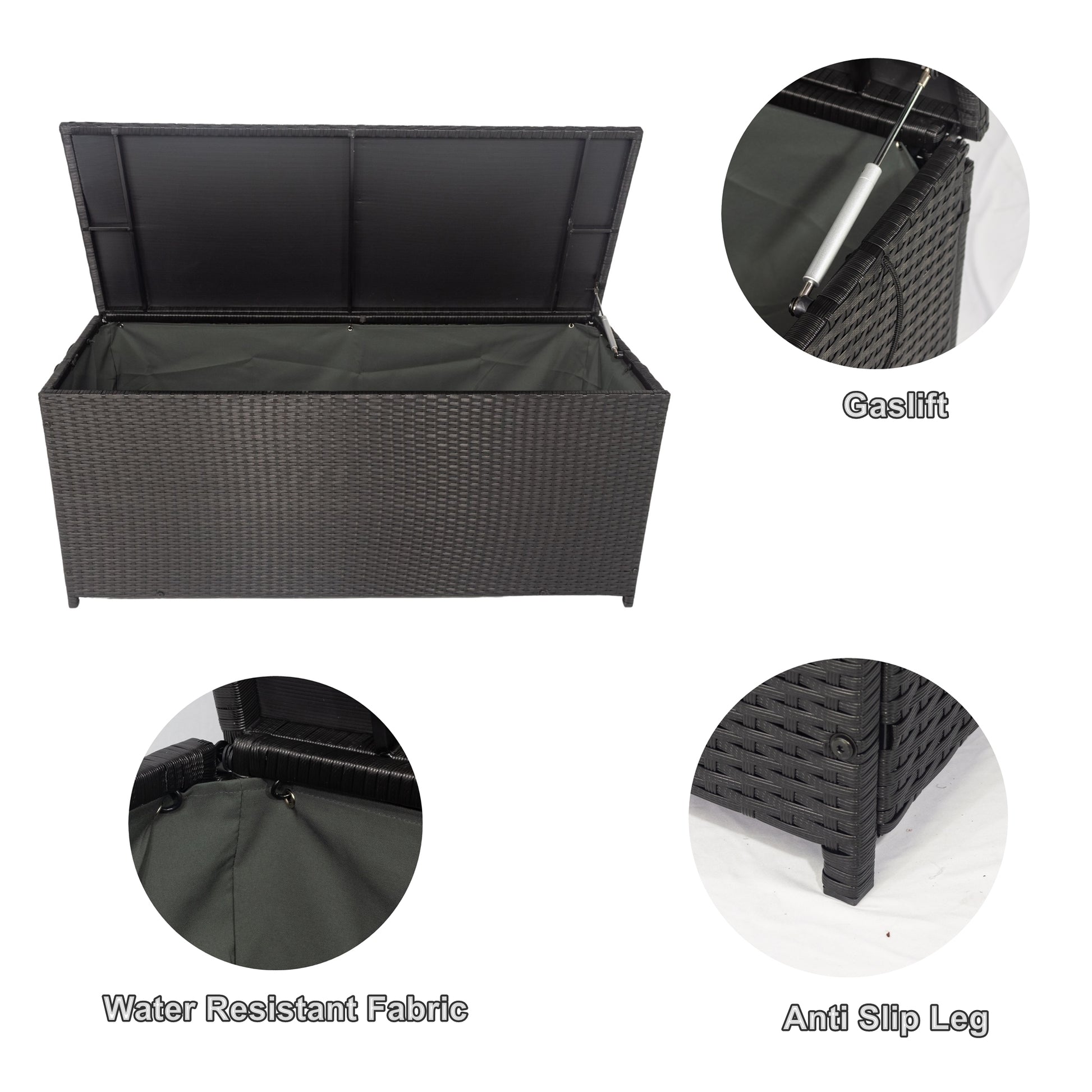 Outdoor Storage Box, 113 Gallon Wicker Patio Deck Boxes With Lid, Outdoor Cushion Storage Container Bin Chest For Kids Toys, Pillows, Towel Black No Sectional Black Rust Resistant Frame Water Resistant Cushion Garden & Outdoor American Traditional