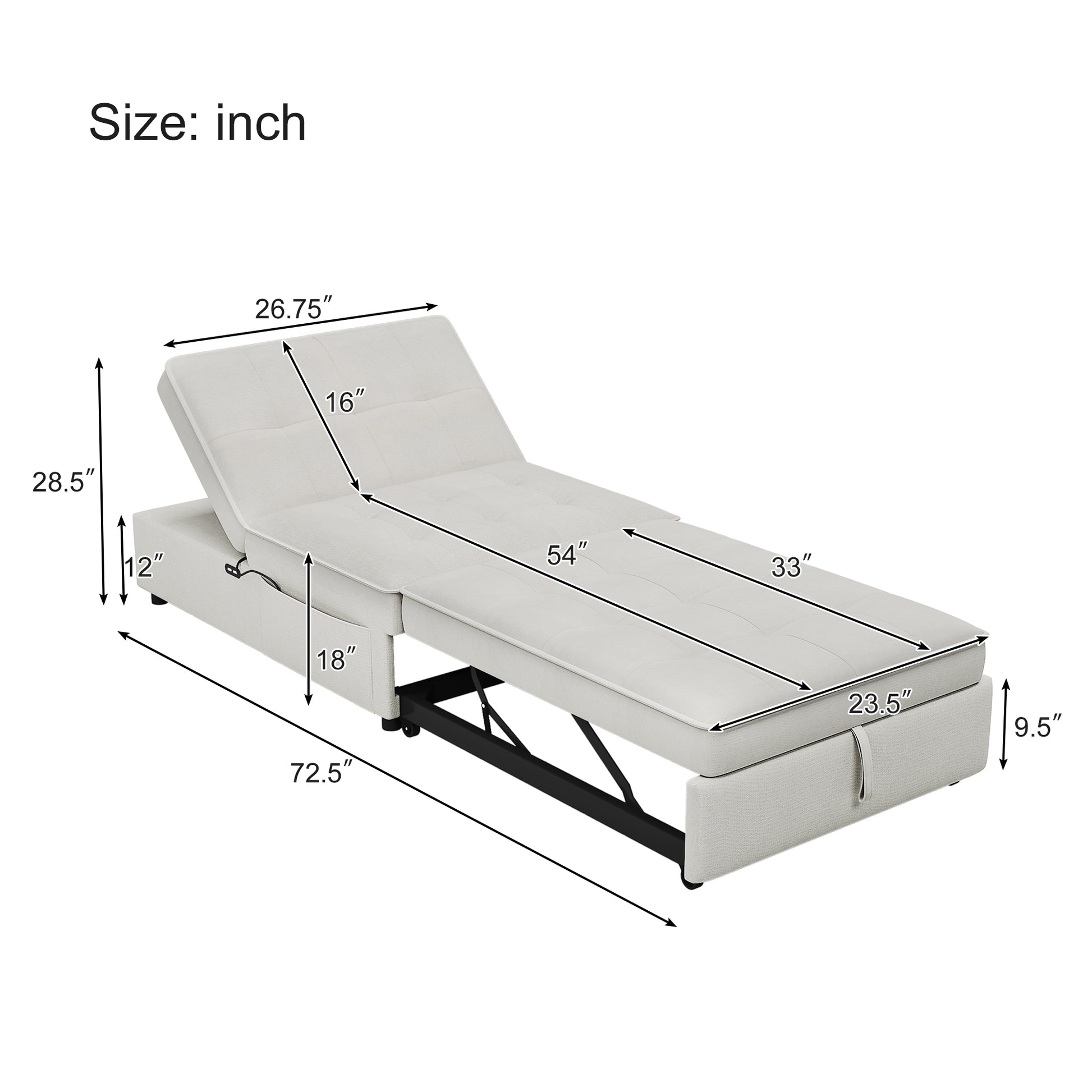 4 In 1 Sofa Bed, Chair Bed, Multi Function Folding Ottoman Bed With Storage Pocket And Usb Port For Small Room Apartment,Living Room,Bedroom,Hallway,White White Primary Living Space Linen