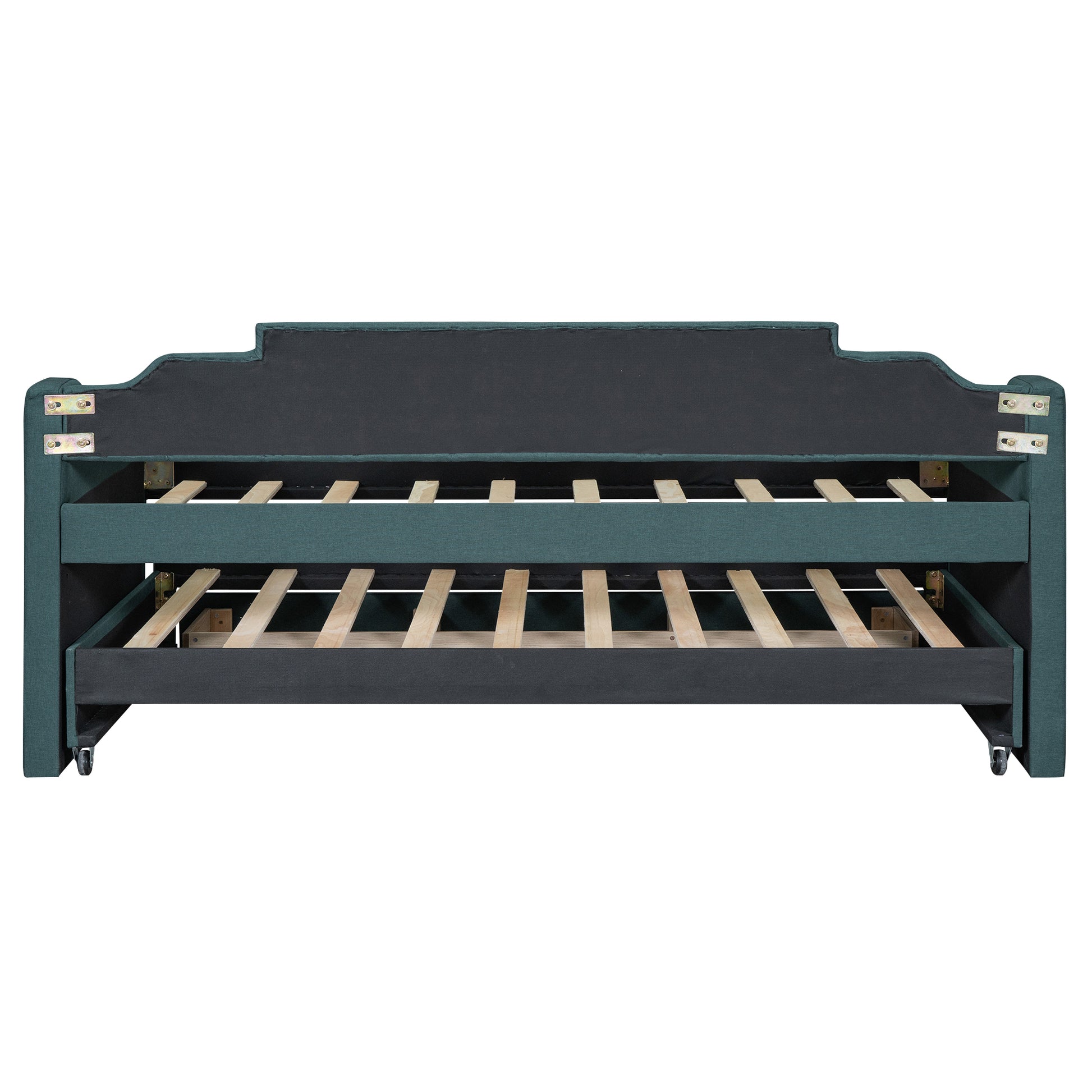 Twin Size Upholstered Daybed With Trundle And Three Drawers,Green Twin Green Linen