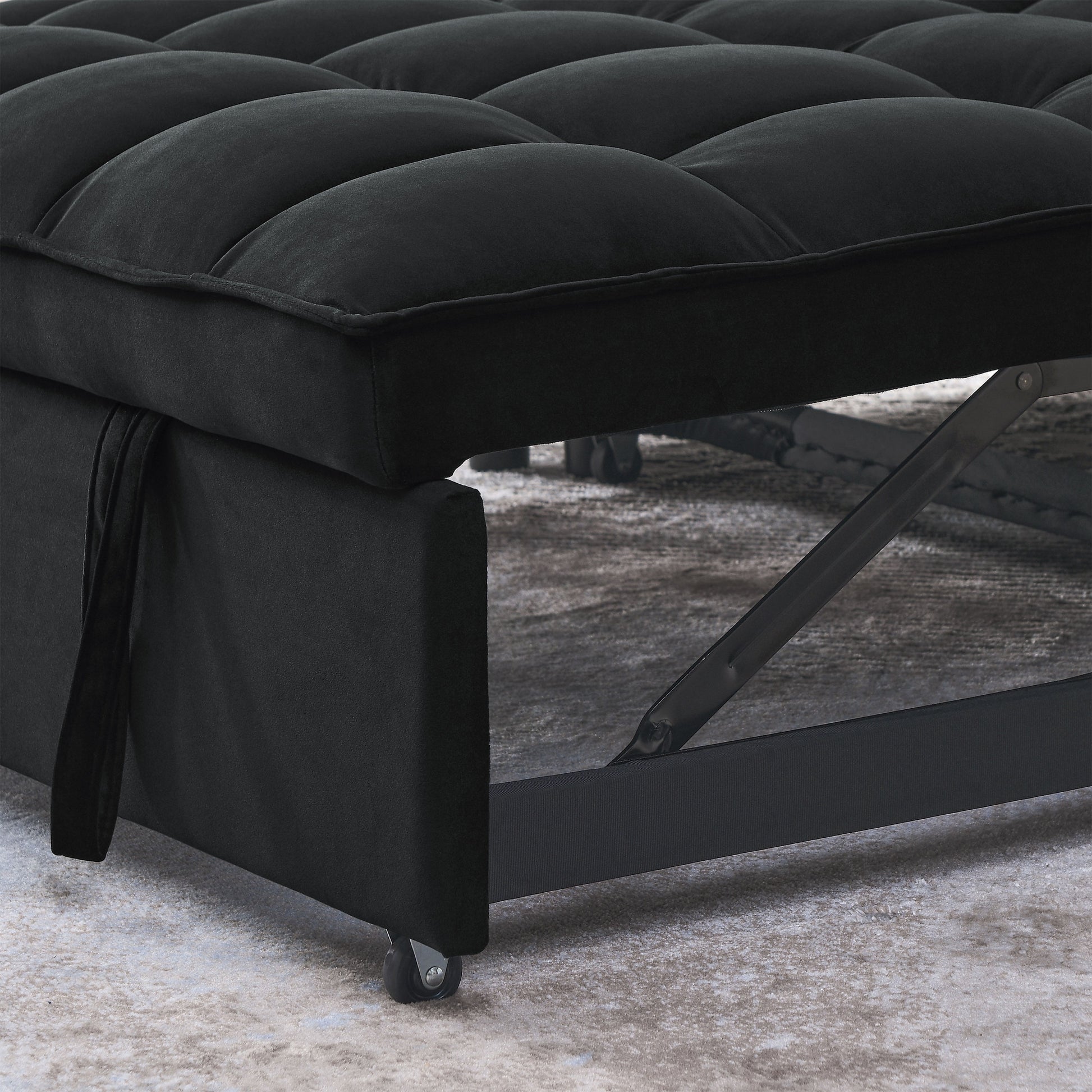 Sleeper Sofa, Convertible Sofa, Recliner, Bed, 3 In 1, 3 Position Adjustable Backrest, 2 Seater Sectional, Two Side Pockets, 2 Pillows For Living Room, Apartment, Etc., Velvet Black 54" Wide. Black Foam Velvet