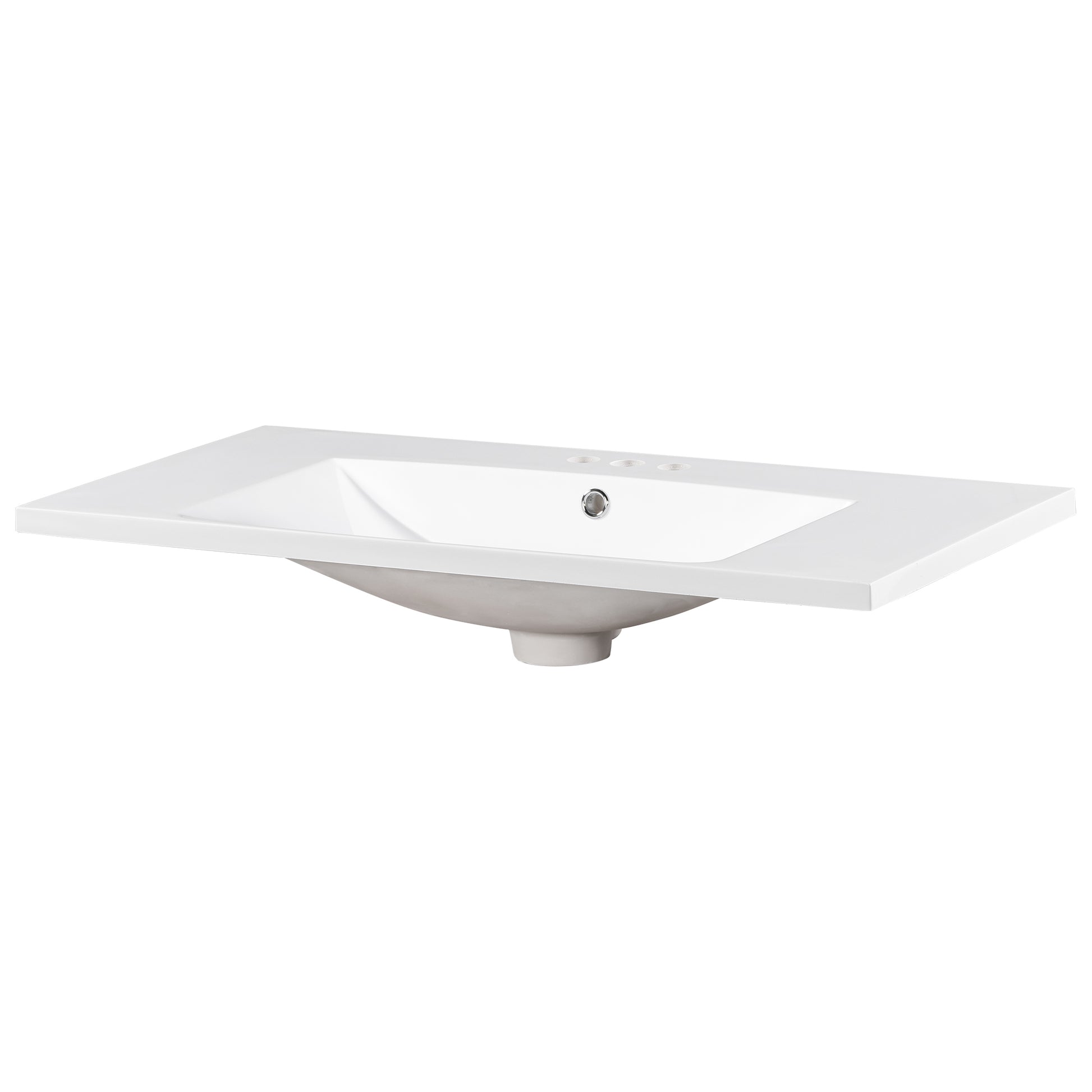 36" Single Bathroom Basin Sink, Vanity Top Only, 3 Faucet Holes, Resin White Resin