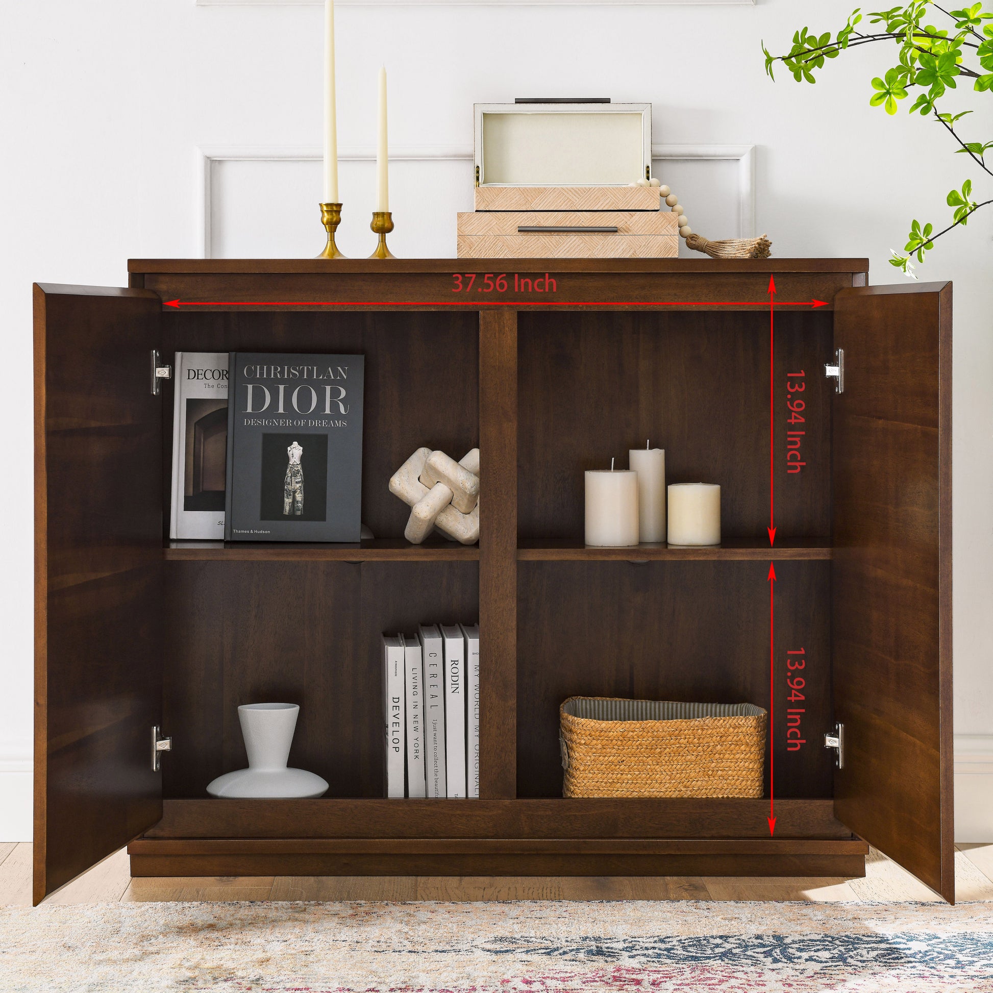 Walnut Colored Sideboard, Buffet Cabinet With 2 Outlet Holes, Storage Cabinet For Entryway, Hallway, Living Room, Kitchen, Dining Room, Bedroom, 39" 9.25" 32.63" 1 2 Shelves Walnut Brown Primary Living Space Mdf