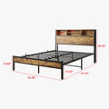 Full Size Bed Frame With Storage Headboard, Metal Platform Bed With Charging Station, Bookcase Storage, No Box Spring Needed, Easy Assembly, Noise Free, Black Box Spring Not Required Full Black Iron