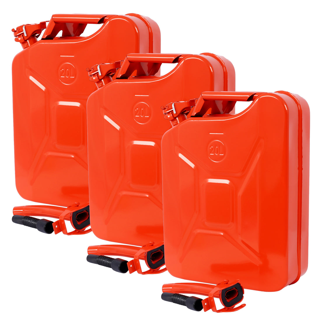 20 Liter 5 Gallon Jerry Fuel Can With Flexible Spout, Portable Jerry Cans Fuel Tank Steel Fuel Can, Fuels Gasoline Cars, Trucks, Equipment, Red 3Pcs Set Red Steel